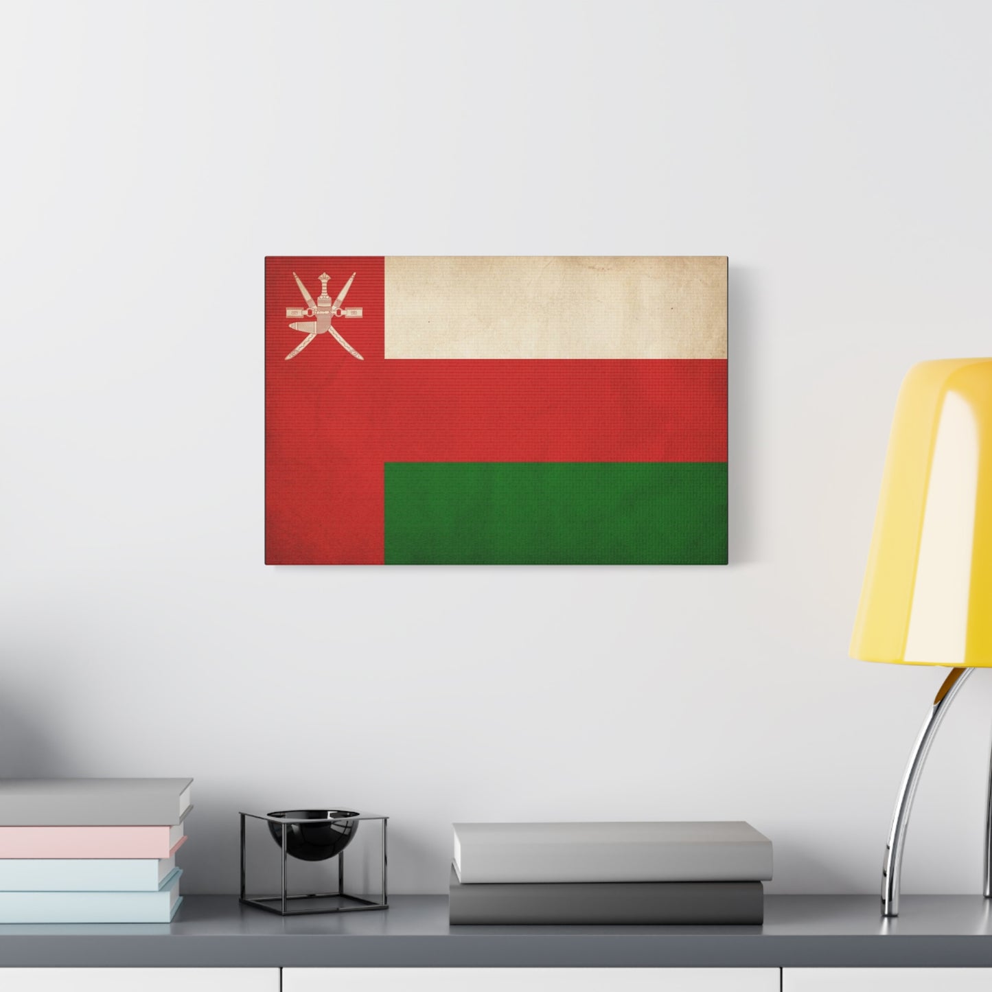 Oman Flag Canvas Wall Art - Vintage Sultanate Banner Print, Red White Green Emblem Decor - Patriotic Traditional Style - Living Room Home Decoration - Bedroom Home Decoration - Living Room Wall Decor
