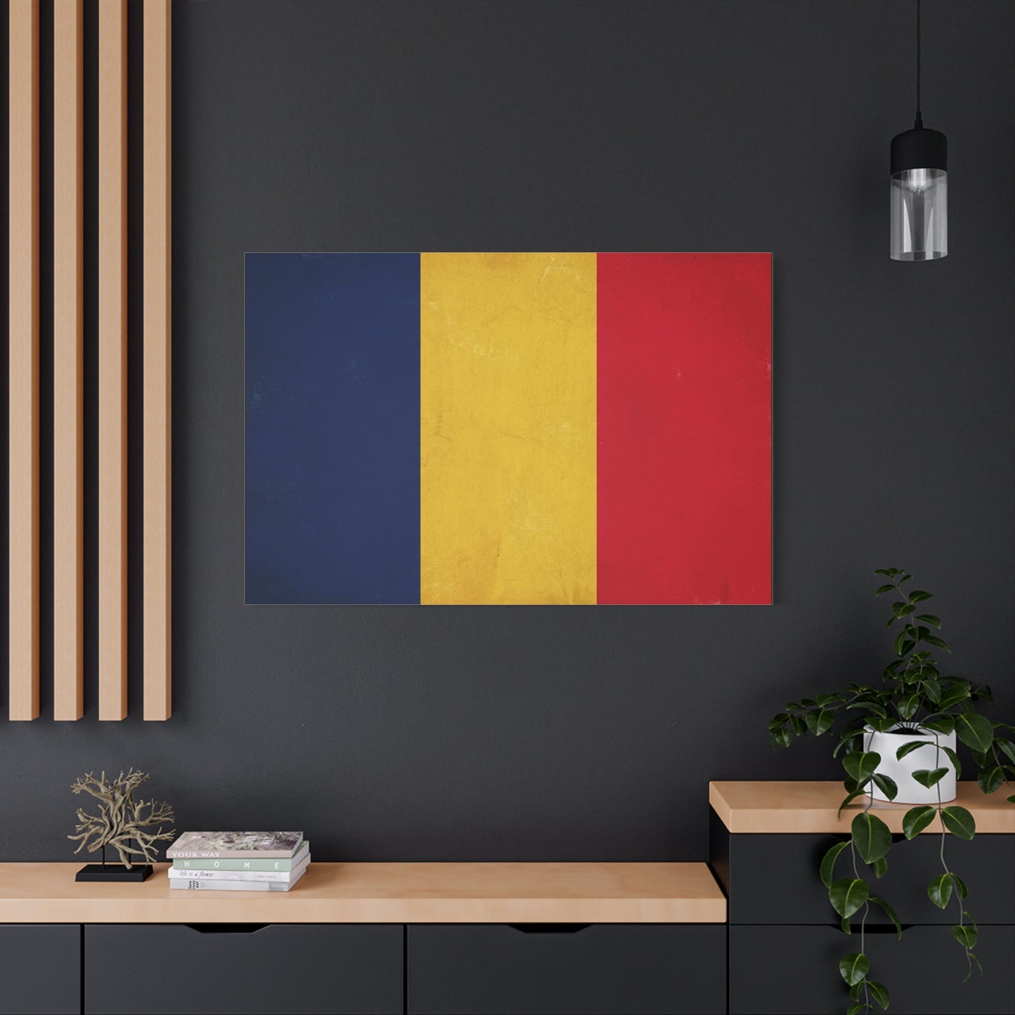 Romania Flag Canvas Wall Art - Vintage Tricolor Country Print, Blue Yellow Red Patriotic Decor - Minimalist Textured Artwork - Living Room Wall Decor - Bedroom Home Decoration - Modern Farmhouse Style