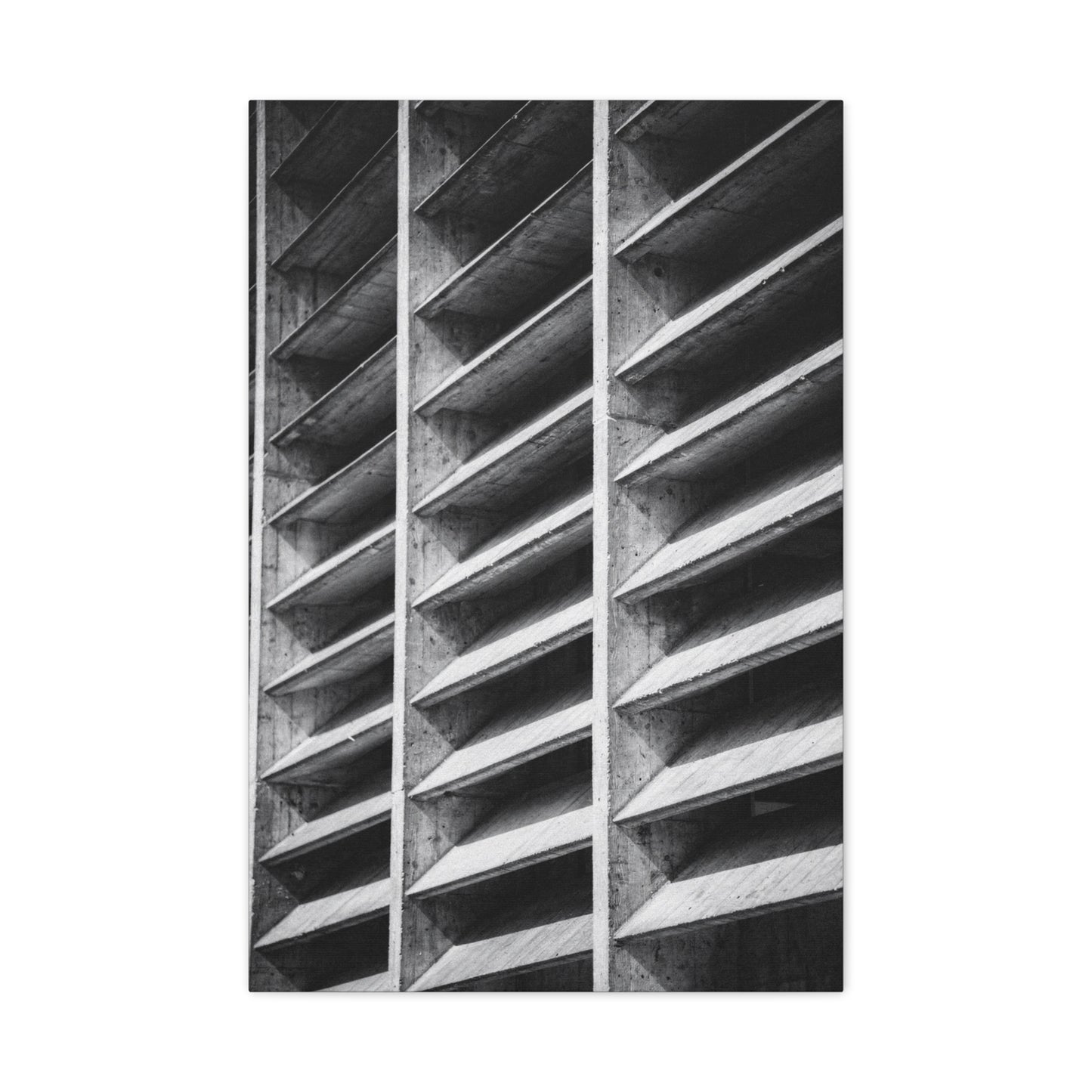 Black And White Brutalist Architecture Canvas Wall Art - Concrete Facade Art Print, Minimalist Contemporary Style - Modern Office Wall Decor, Living Room Home Decoration - Bedroom Home Decoration