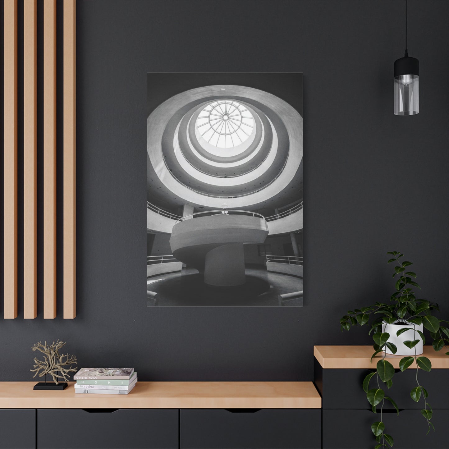 Black And White Spiral Rotunda Canvas Wall Art - Architectural Art Print, Modern Minimalist Interior Decor - Matte Cotton Artwork - Living Room Office Wall Decor - Bedroom Home Decoration