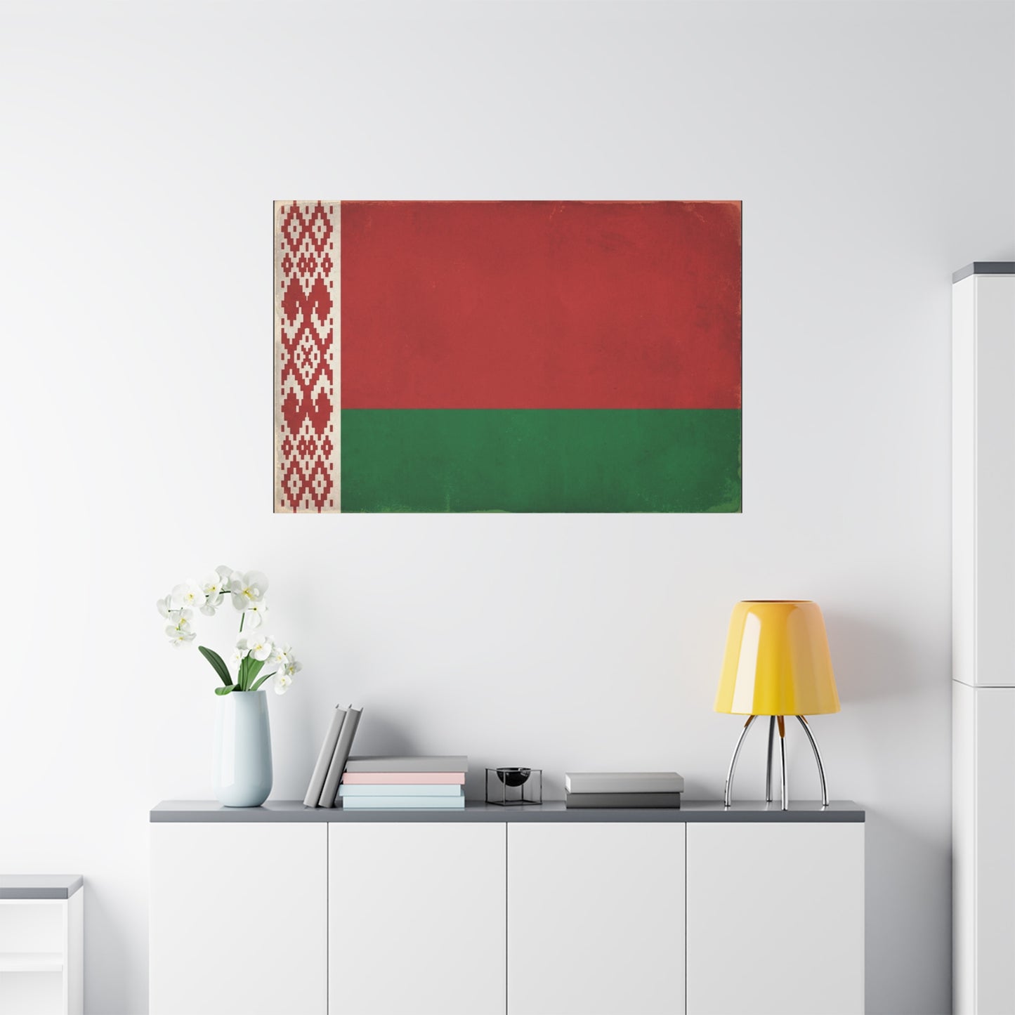 Belarus Flag Canvas Wall Art - Vintage Red Green National Banner Print, Patriotic Eastern Europe Decor - Textured Minimalist Style - Living Room Wall Decor - Modern Farmhouse Style - Ready to Hang