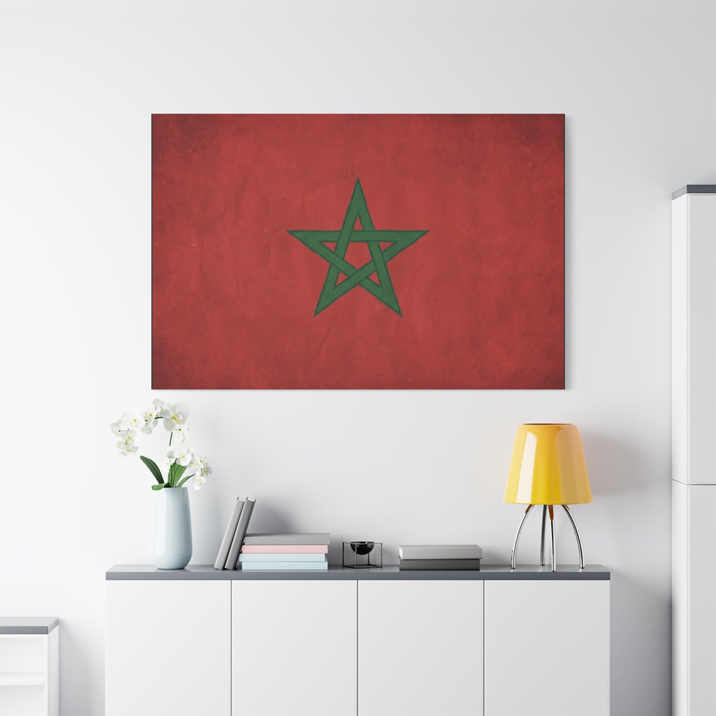 Morocco Flag Canvas Wall Art - Moroccan Red Green Pentagram Print, Vintage Textured National Decor - Modern Cultural Style - Living Room Wall Decor, Bedroom Home Decoration - Bedroom Home Decoration