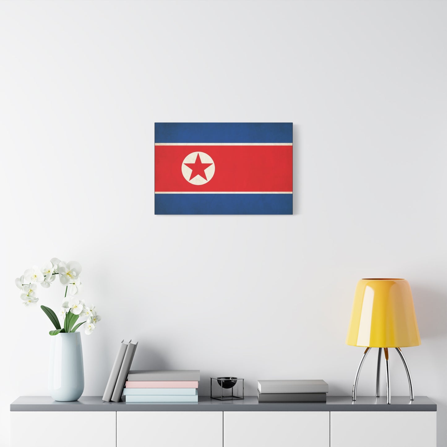 North Korea Flag Canvas Wall Art - Korean Flag Print, Patriotic Red Blue Star Design - Vintage Style Wall Decor - Living Room Home Decoration - Bedroom Home Decoration - Modern Farmhouse Style