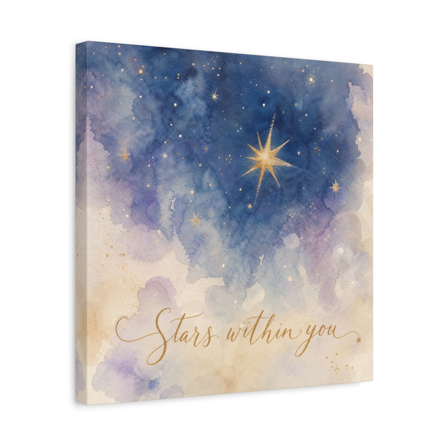 "Stars Within You" Celestial Canvas Wall Art - Watercolor Night Sky Quote Print - Gold Star Galaxy Decor - Inspirational Bedroom Wall Decor, Nursery Home Decoration, Bohemian Office Art