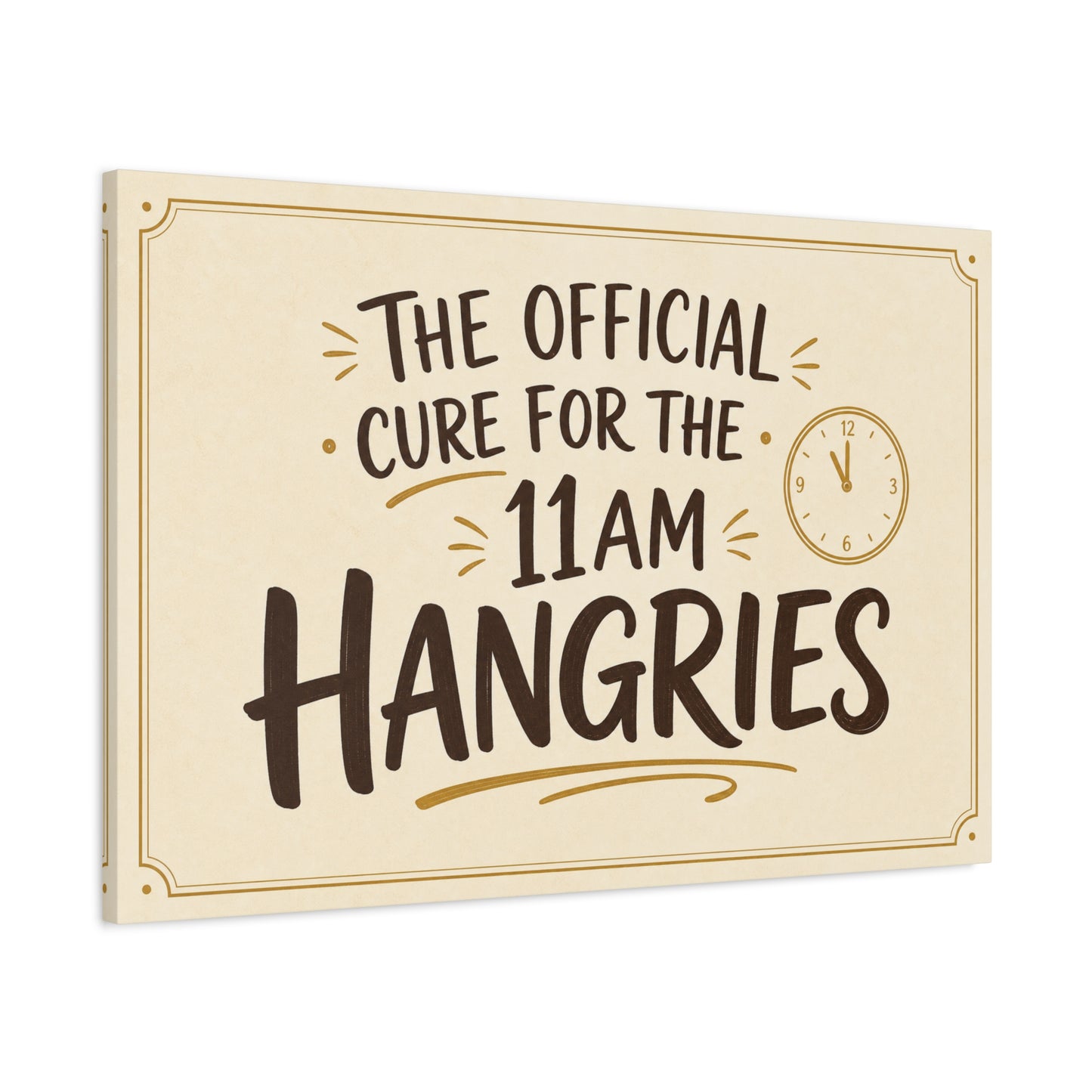 "The Official Cure For The 11 Am Hangries" Funny Typography Canvas Wall Art - Beige Black Quote Print, Modern Office Decor, Kitchen Wall Hanging - Bedroom Home Decoration - Bedroom Home Decoration