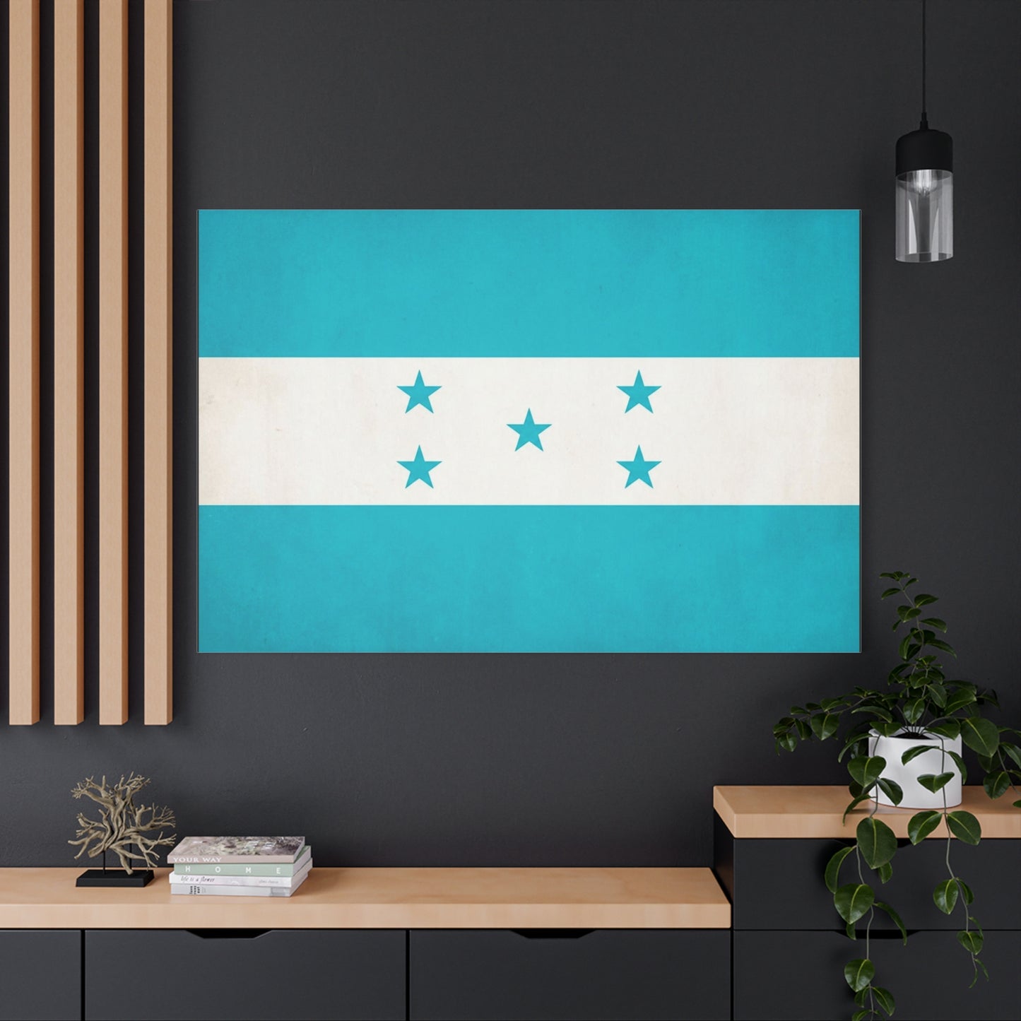 Honduras Flag Canvas Wall Art - Blue And White Five Star National Print - Minimalist Patriotic Decor - Cotton Canvas Style - Living Room Wall Decor, Office Art Accent - Bedroom Home Decoration