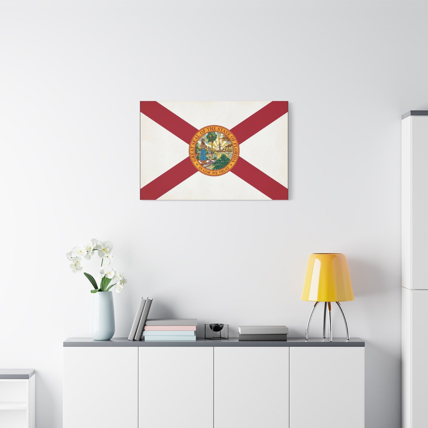 "Great Seal Of The State Of Florida In God We Trust" Florida Flag Canvas Wall Art - Vintage State Pride Decor, Red White Banner Print, Living Room Home Decoration - Office Wall Art - Ready to Hang