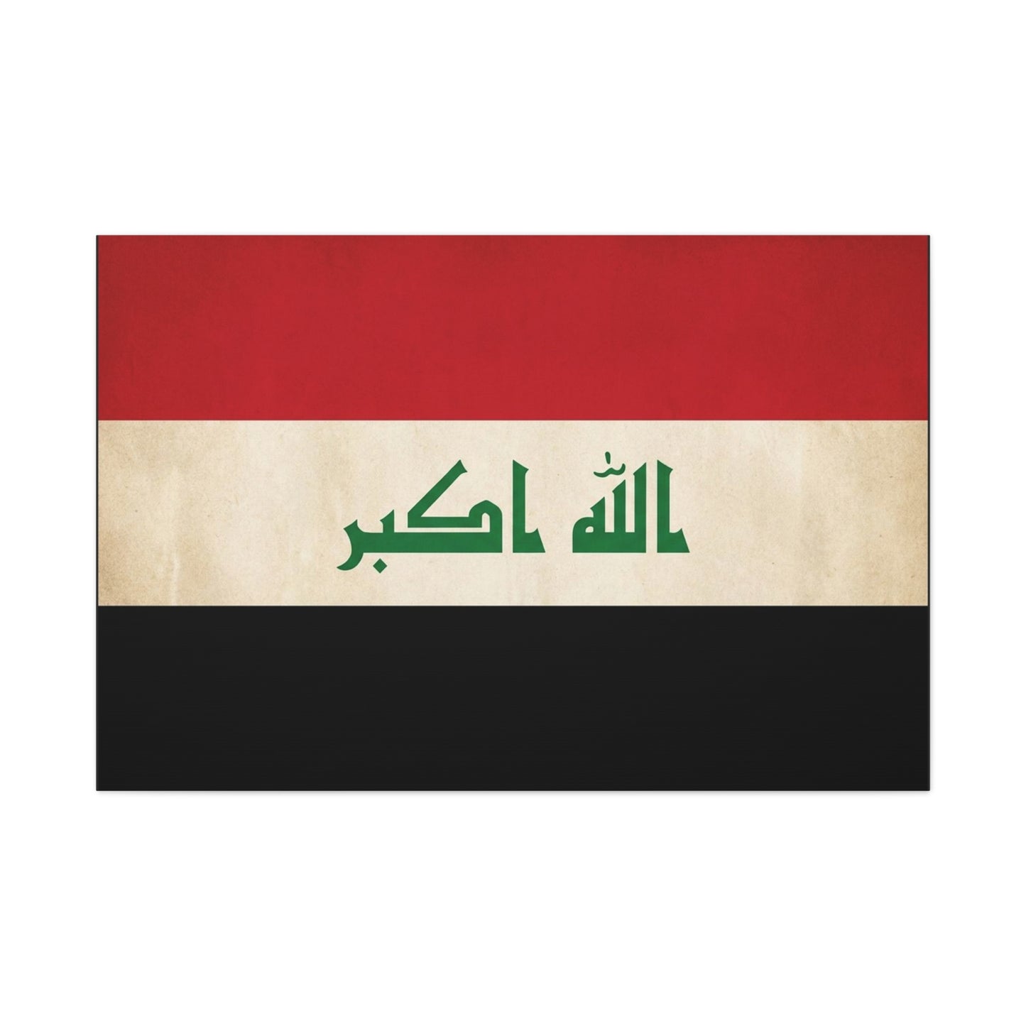 Iraq Flag Canvas Wall Art - Allahu Akbar Arabic Script Patriotic Print, Red White Black Banner, Vintage Style, Living Room Wall Decor, Office Art, Cultural Heritage Home Accent - Ready to Hang