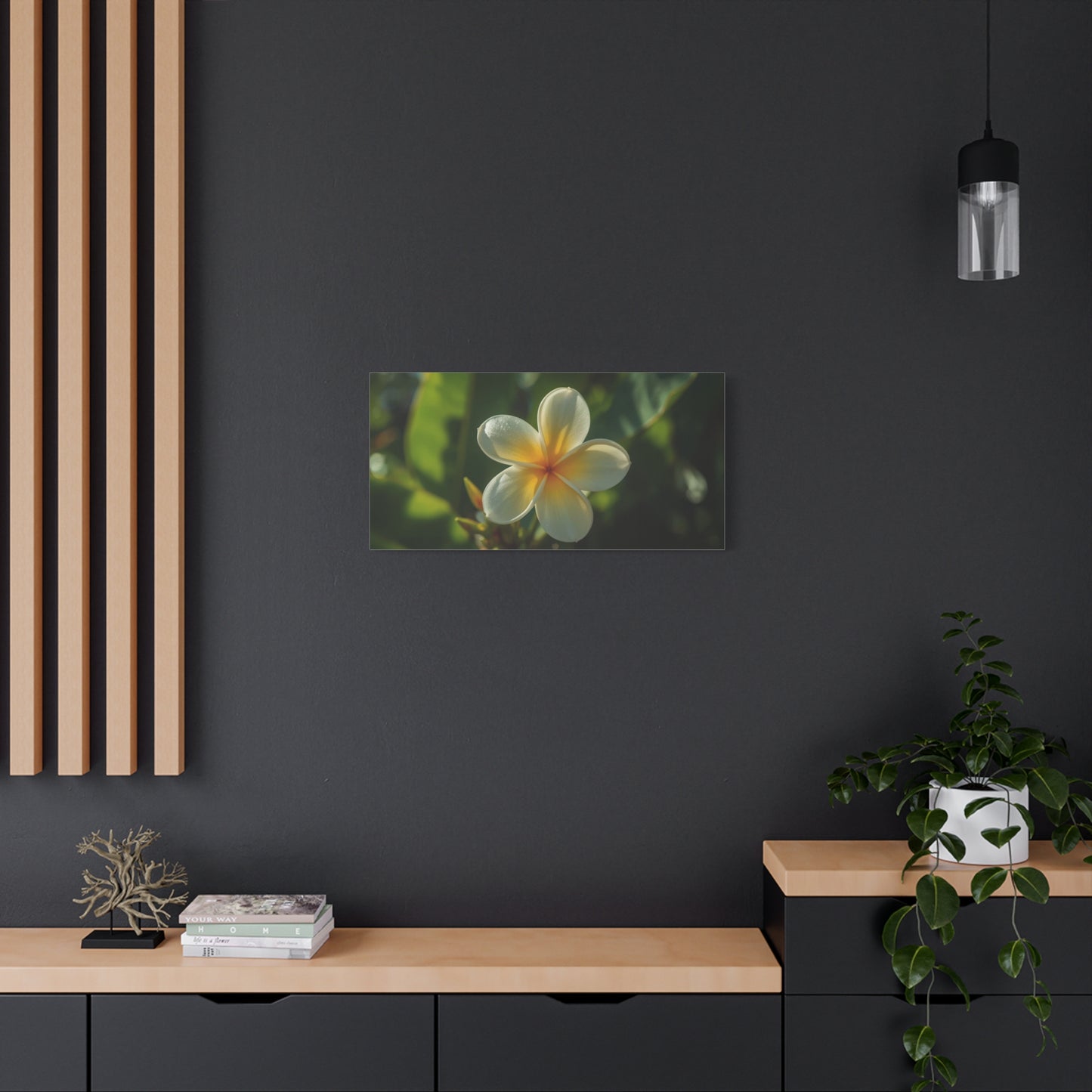 Plumeria Flower Canvas Wall Art - Tropical Floral Art Print, Soft Golden Light - Matte Cotton Art Print - Coastal Style, Bedroom Decoration, Bathroom Accent, Spa Inspired Decor - Ready to Hang