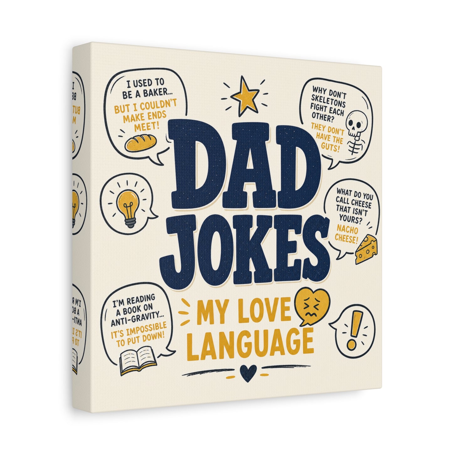 "Dad Jokes My Love Language" Funny Quote Canvas Wall Art - Pun Typography Print, Retro Humor Decor, Home Office Wall Decor, Man Cave Decoration, Novelty Room Accent - Ready to Hang - Ready to Hang