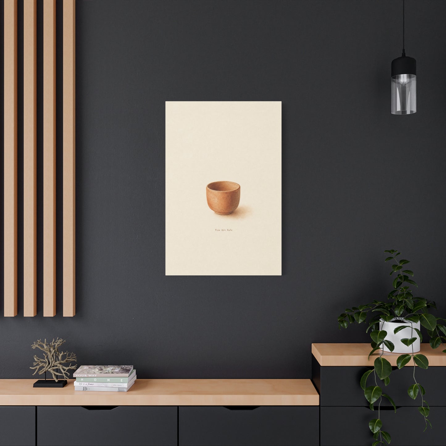 "You Are Safe" Minimalist Pottery Canvas Wall Art - Neutral Still Life Print, Contemporary Beige Brown Decor - Bedroom Meditation Space Accent - Office Wall Art - Bedroom Home Decoration
