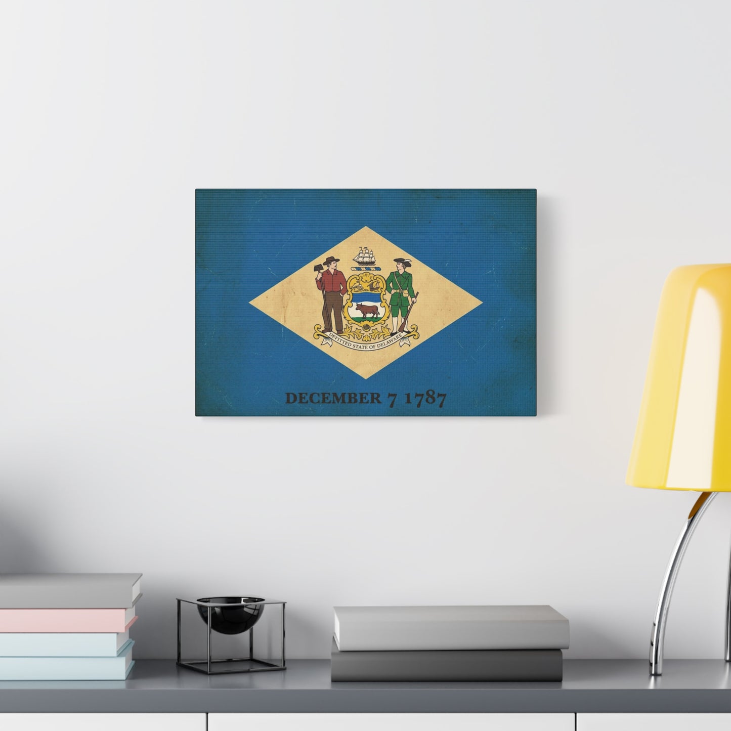 Delaware State Flag Canvas Wall Art - "December 7 1787" Vintage Blue Banner Print - Patriotic Historical Decor, Matte Canvas, Living Room Wall Decor, Office Art - Ready to Hang - Ready to Hang