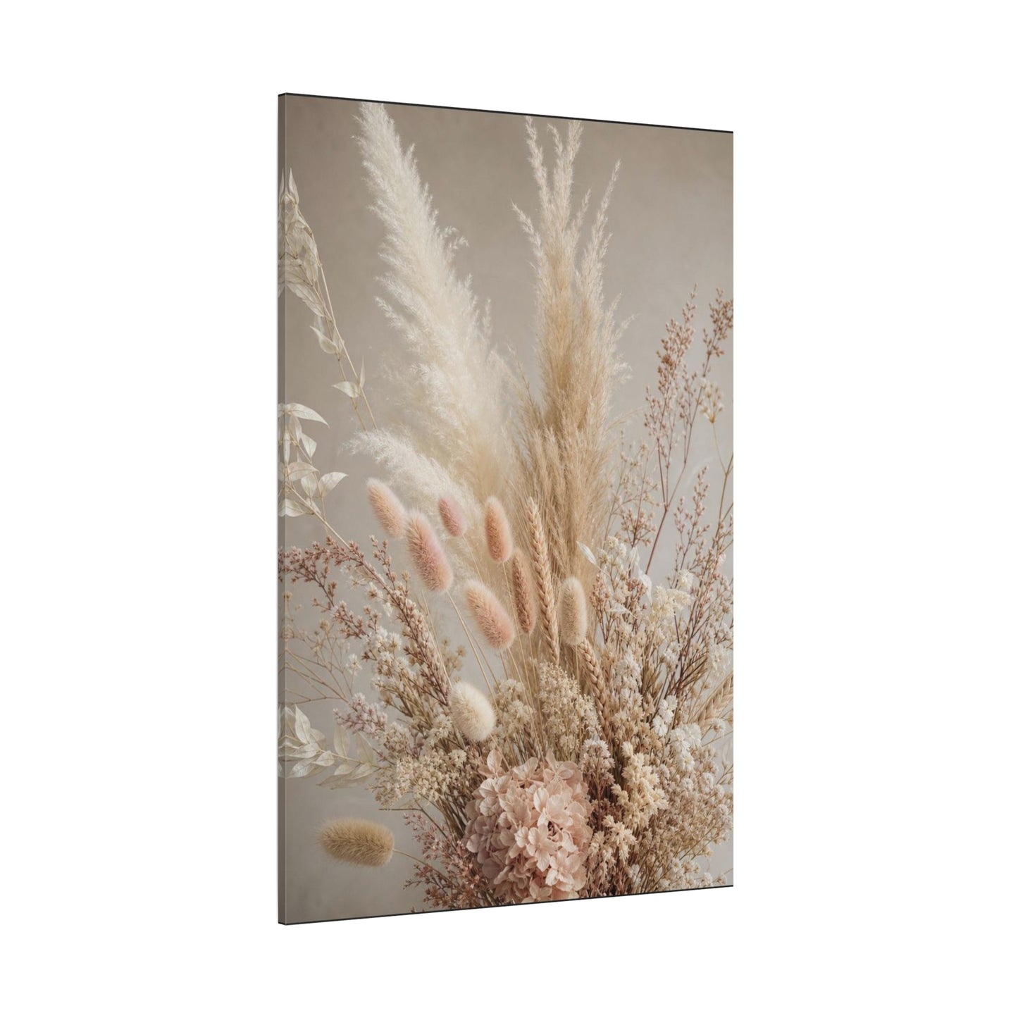 Dried Pampas Grass Floral Canvas Wall Art - Neutral Botanical Bouquet, Blush Bunny Tail Stems, Cotton Canvas Print - Bohemian Farmhouse Style - Bedroom Wall Decor, Spa Accent - Bedroom Home Decoration