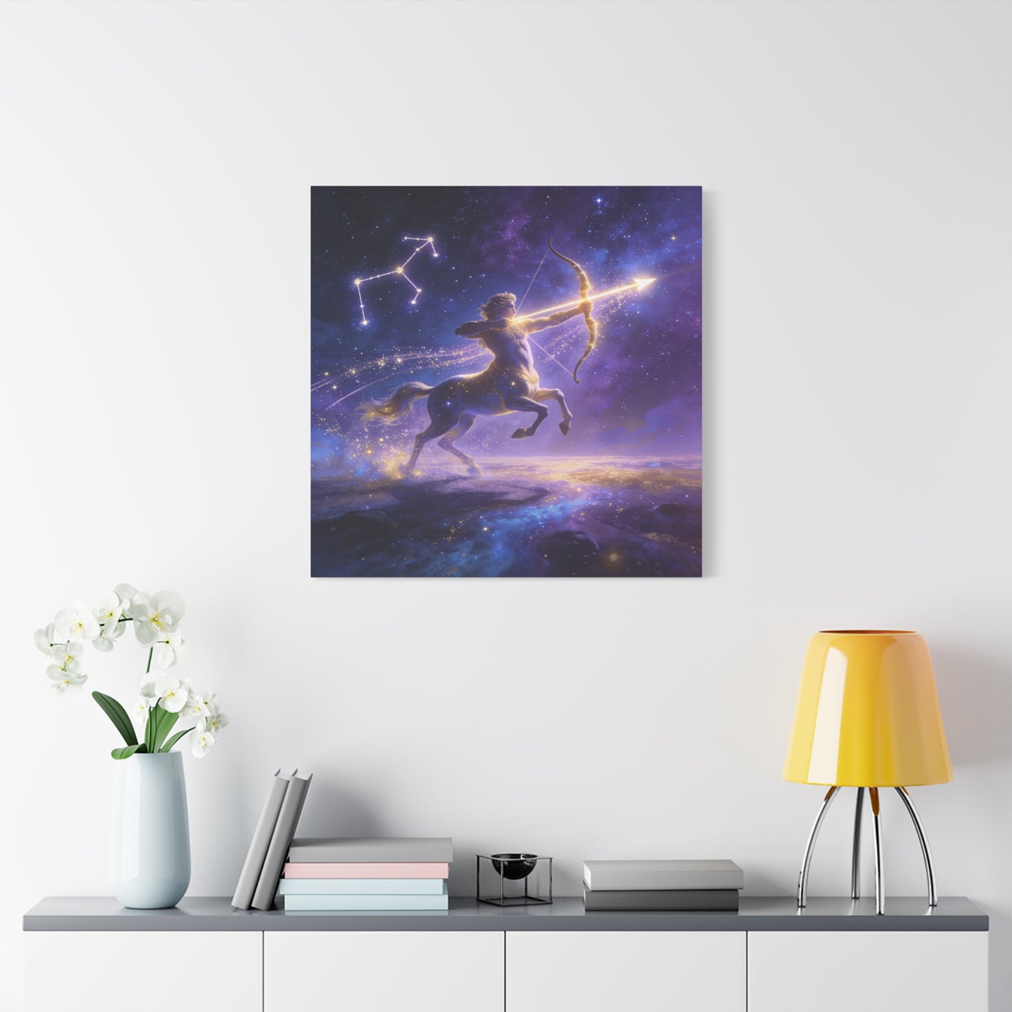 Sagittarius Zodiac Canvas Wall Art - Celestial Centaur Archer Constellation Print, Purple Galaxy Night Sky, Mythic Astrology Decor, Modern Bedroom Accent, Office Decoration - Living Room Wall Decor
