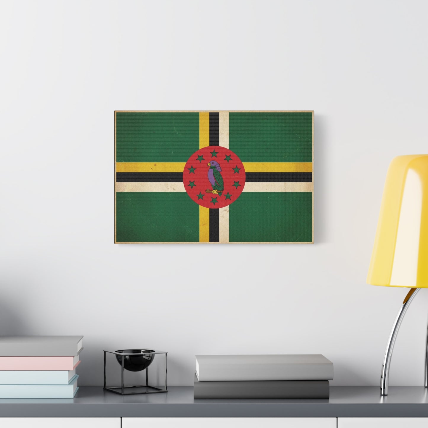 Dominica Flag Canvas Wall Art - Vintage Caribbean Nation Print, Distressed Green Red Sisserou Parrot Design - Traditional Island Decor - Living Room Wall Decor, Office Art - Bedroom Home Decoration