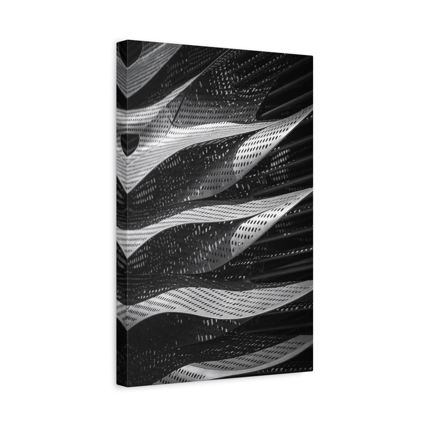 Abstract Black White Metal Wave Canvas Wall Art - Geometric Architectural Art Print - Modern Minimalist Decor - Living Room Wall Decor, Office Art, Contemporary Interior Design - Ready to Hang