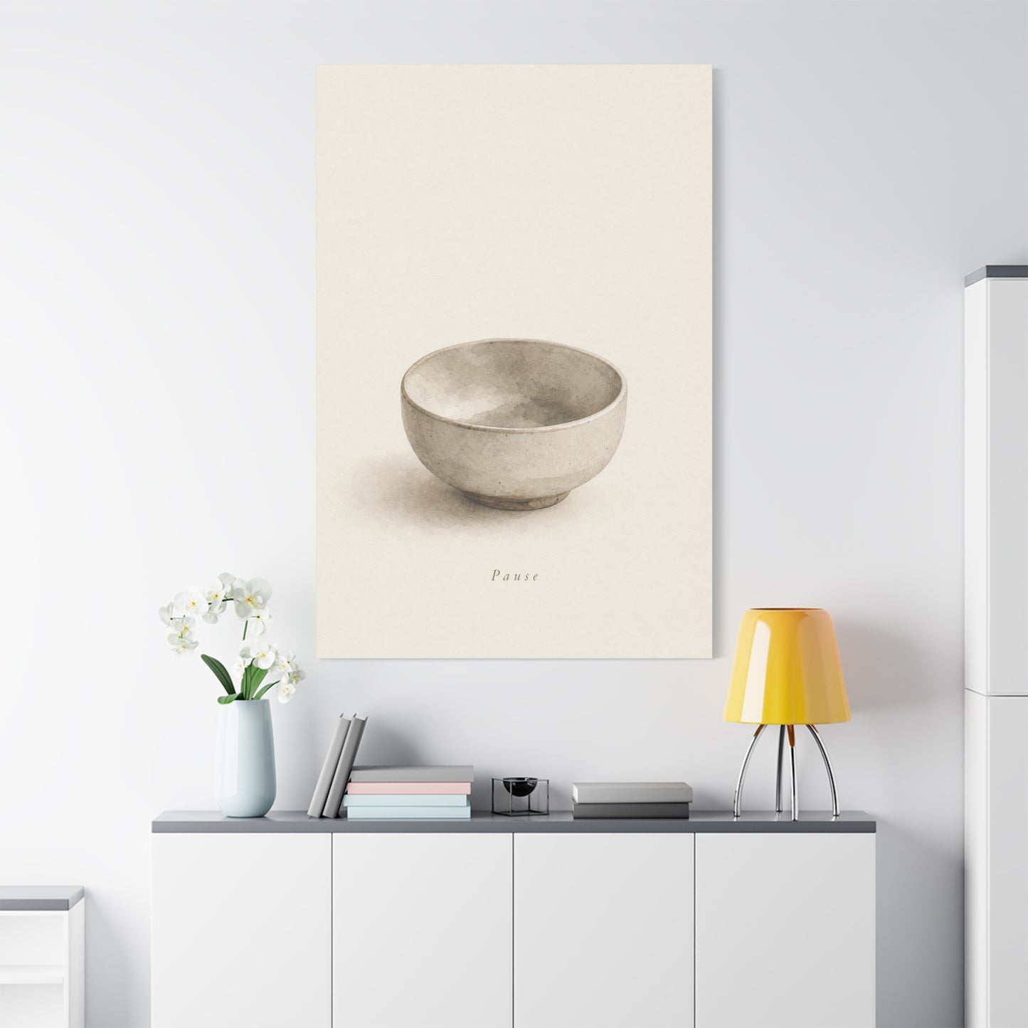 "Pause" Minimalist Bowl Canvas Wall Art - Neutral Still Life Print, Japandi Zen Style, Contemporary Home Decor For Bedroom, Living Room, Meditation Space, Calm Interior Accent - Living Room Wall Decor