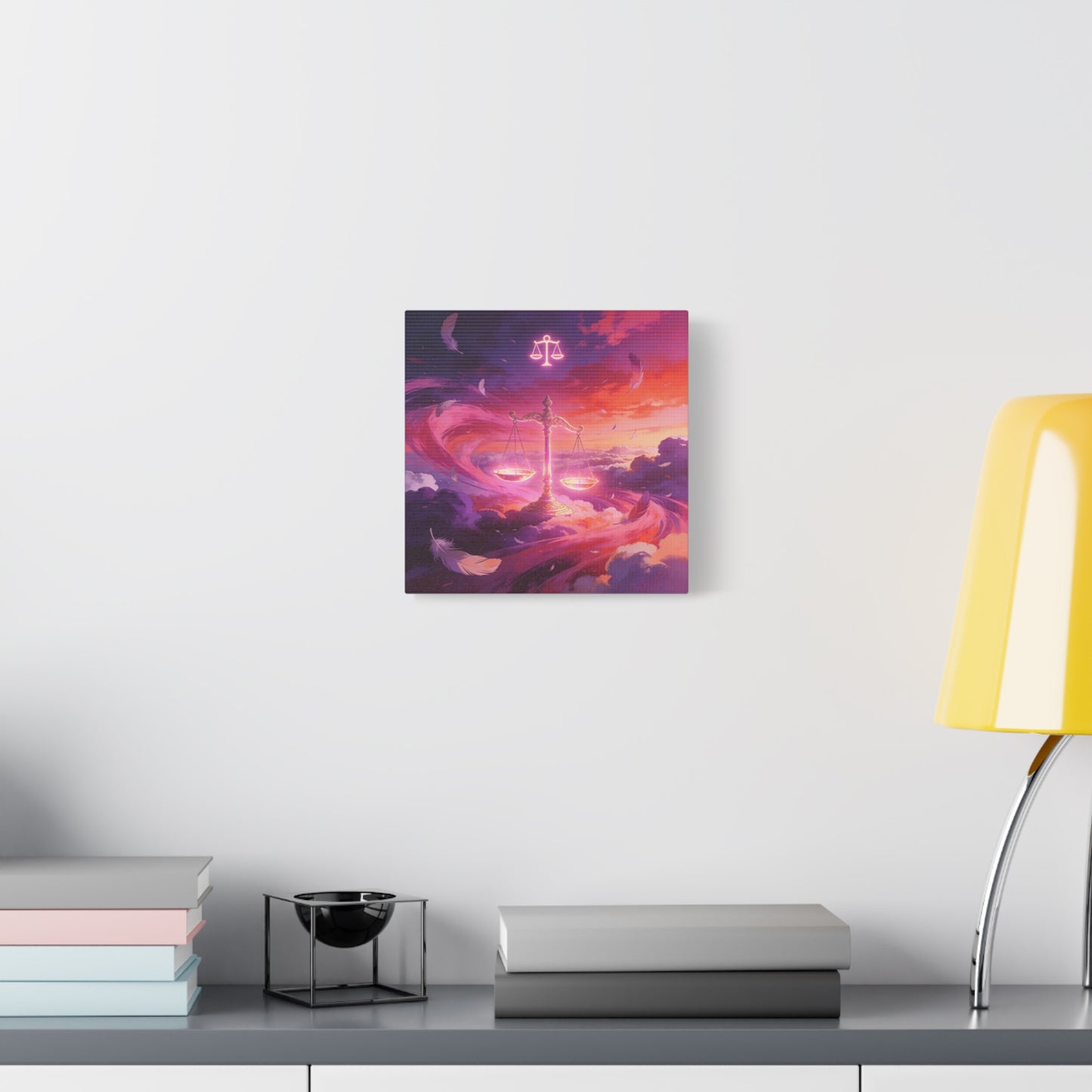 Libra Scales Canvas Wall Art - Zodiac Sky Illustration, Glowing Balance Symbol - Matte Cotton Art Print, Contemporary Celestial Style - Bedroom Home Decoration, Office Wall Decor - Ready to Hang