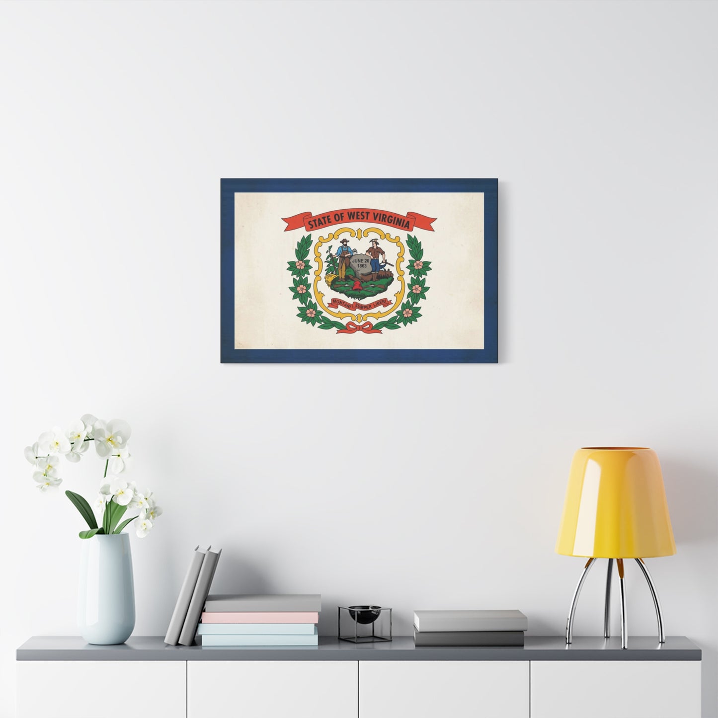 "State Of West Virginia" Flag Canvas Wall Art - Vintage State Seal Print, June 20 1863, Montani Semper Liberi - Patriotic Heritage Decor - Living Room Home Decoration - Office Wall Art - Ready to Hang