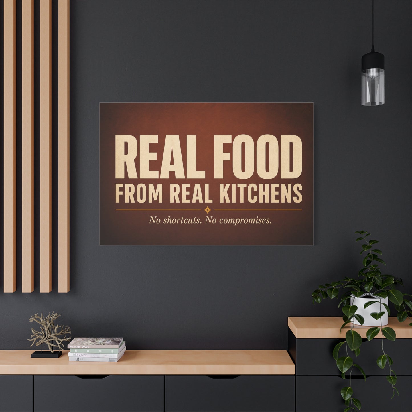 "Real Food From Real Kitchens" Typography Canvas Wall Art - Rustic Kitchen Quote Decor, Vintage Brown Minimalist Sign - Farmhouse Dining Room Decoration - Living Room Wall Decor - Ready to Hang