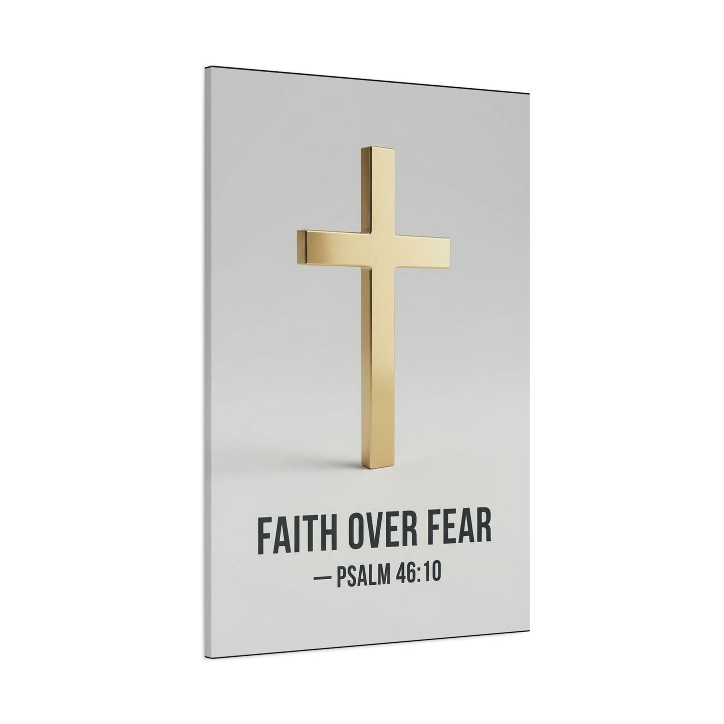 "Faith Over Fear" Psalm 46:10 Cross Canvas Wall Art - Gold Christian Scripture Print, Minimalist Religious Wall Decor - Modern Bedroom Home Decoration - Bedroom Home Decoration - Cozy Reading Nook Art