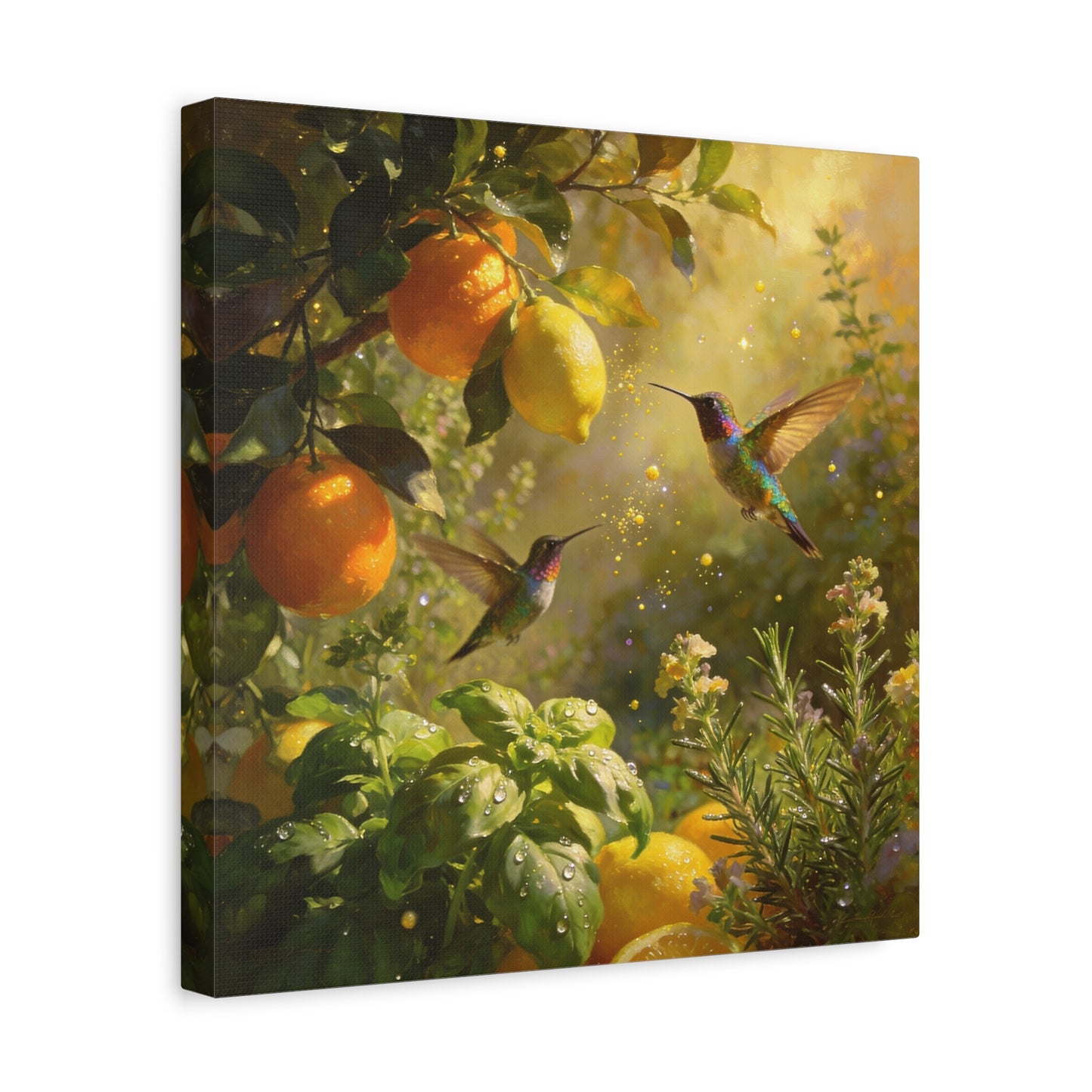 Hummingbird Citrus Canvas Wall Art - Lemon Orange Botanical Garden Print - Golden Light, Nature Home Decor, Living Room Wall Decor, Bedroom Home Decoration, Matte Finish Canvas - Cozy Reading Nook Art