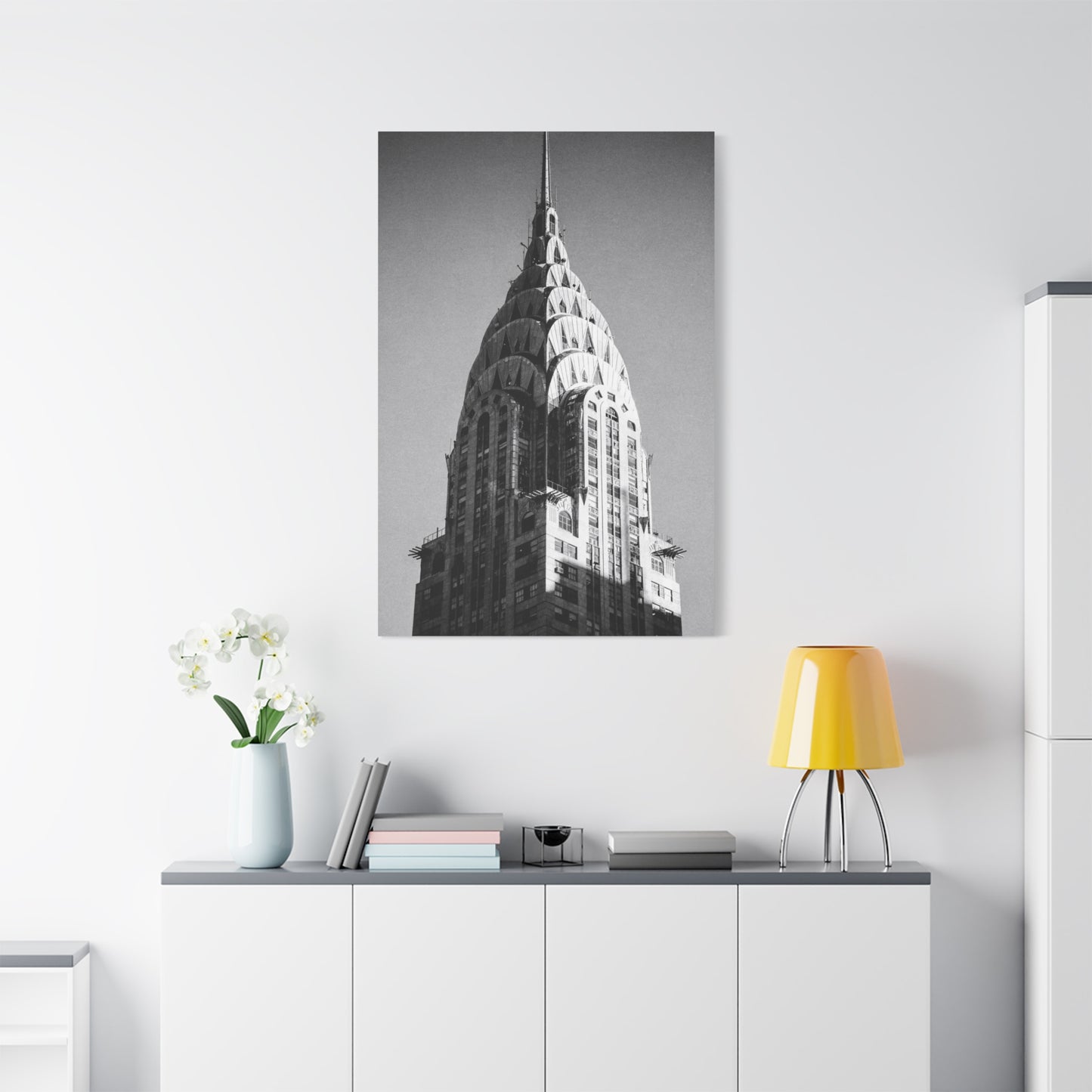 Chrysler Building Canvas Wall Art - Black And White New York City Architecture Print, Art Deco Skyscraper Art Print - Modern Monochrome Office Wall Decor, Living Room Accent - Modern Farmhouse Style