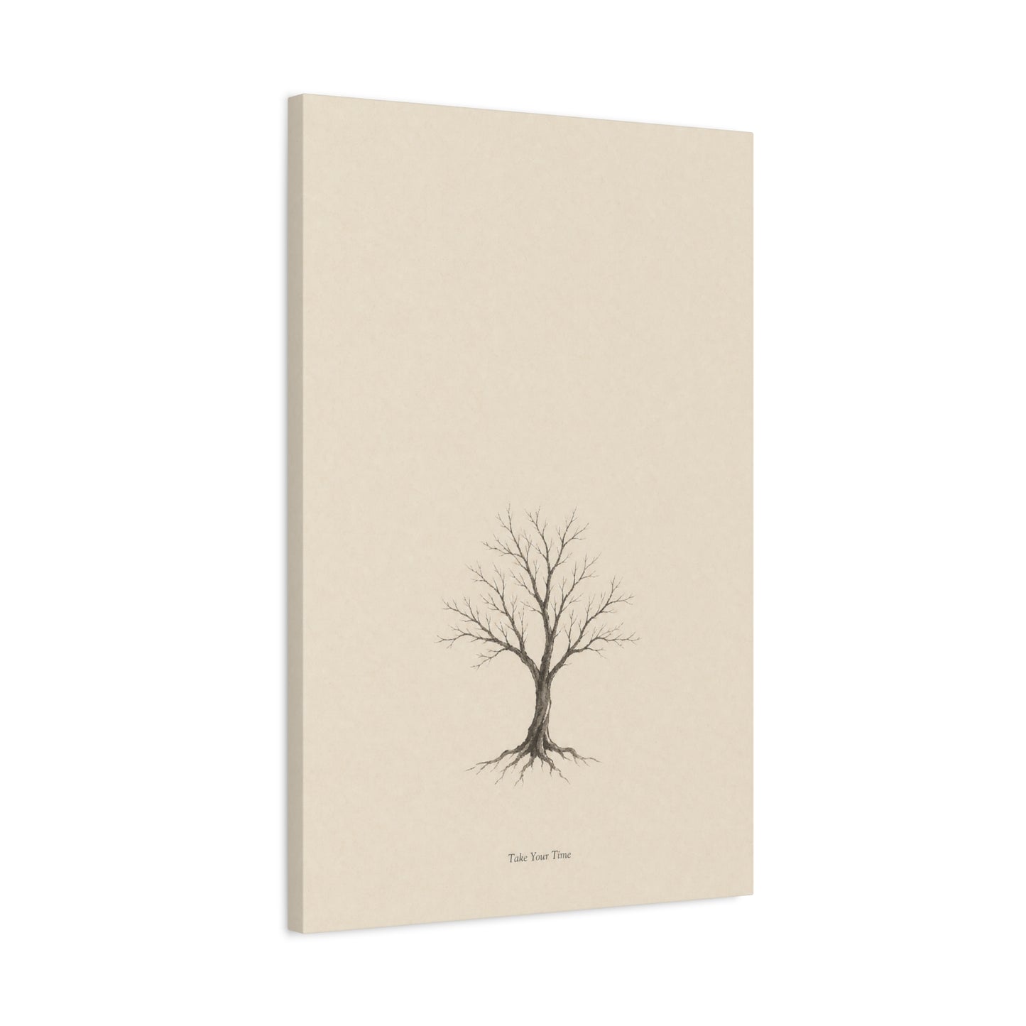 "Take Your Time" Minimalist Tree Canvas Wall Art - Neutral Botanical Print, Beige Contemporary Decor - Matte Cotton Artwork - Bedroom Home Decoration - Living Room Wall Decor - Bedroom Home Decoration