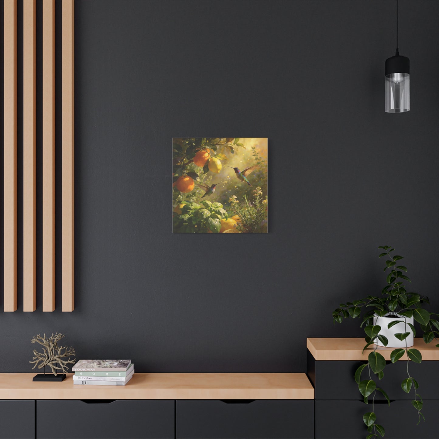 Hummingbird Citrus Canvas Wall Art - Lemon Orange Botanical Garden Print - Golden Light, Nature Home Decor, Living Room Wall Decor, Bedroom Home Decoration, Matte Finish Canvas - Cozy Reading Nook Art