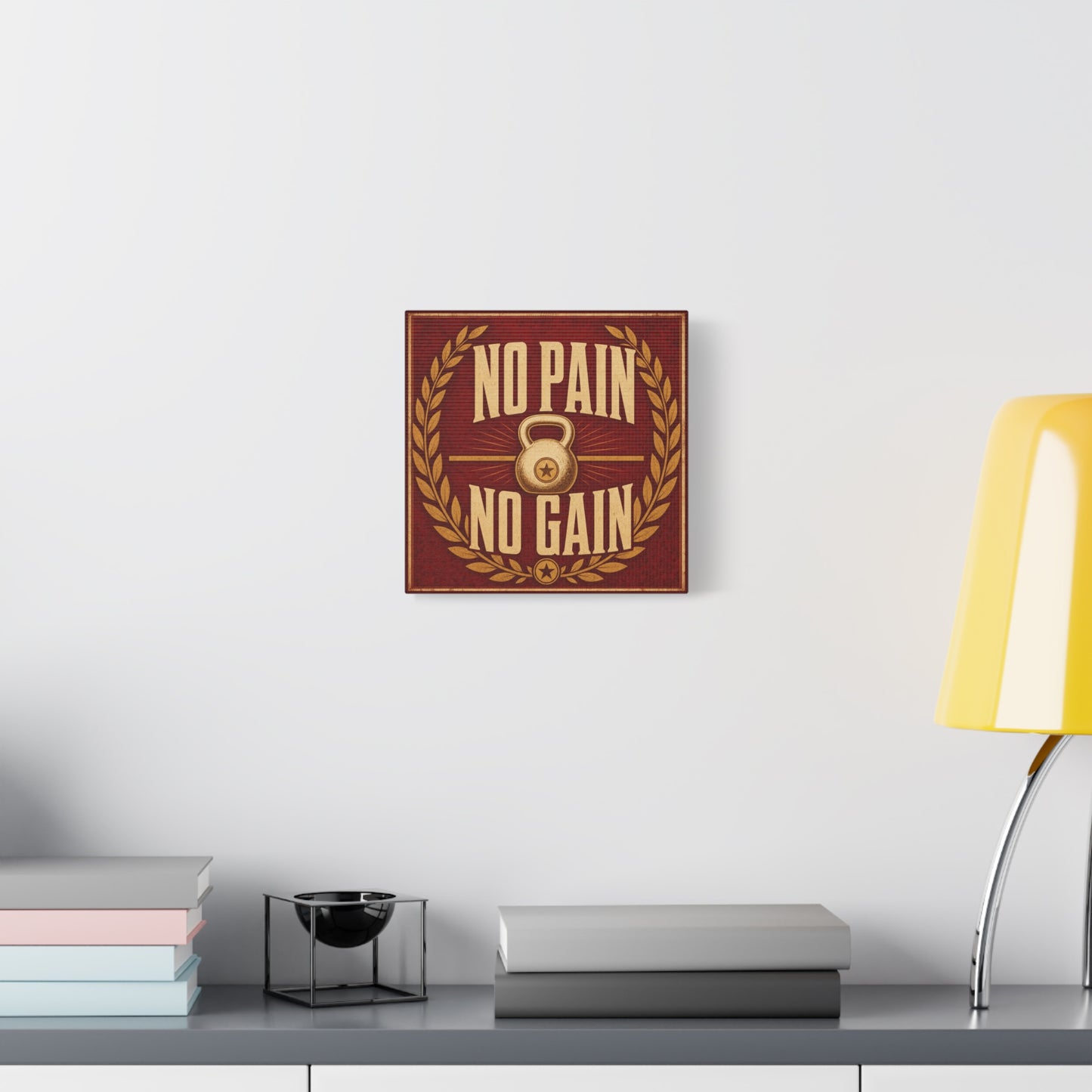 "No Pain No Gain" Kettlebell Canvas Wall Art - Vintage Gym Quote Decor, Rustic Typography Print, Motivational Fitness Poster Style - Room Decoration - Ready to Hang - Gym Wall Decor - HP Latex Print