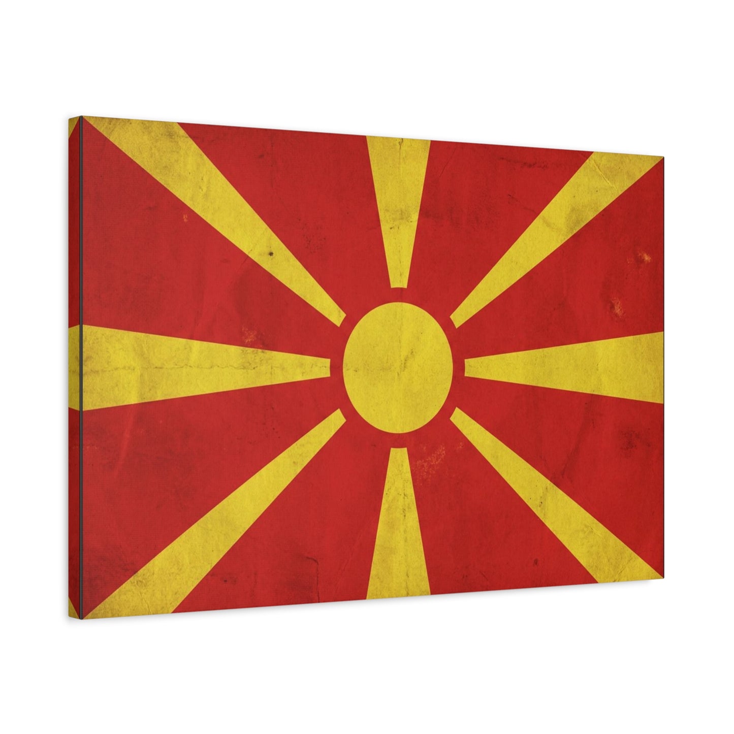 North Macedonia Flag Canvas Wall Art - Vintage Sunburst National Banner Print - Red And Yellow Patriotic Decor - Retro Country Pride Style - Living Room Wall Decor - Bedroom Home Decoration