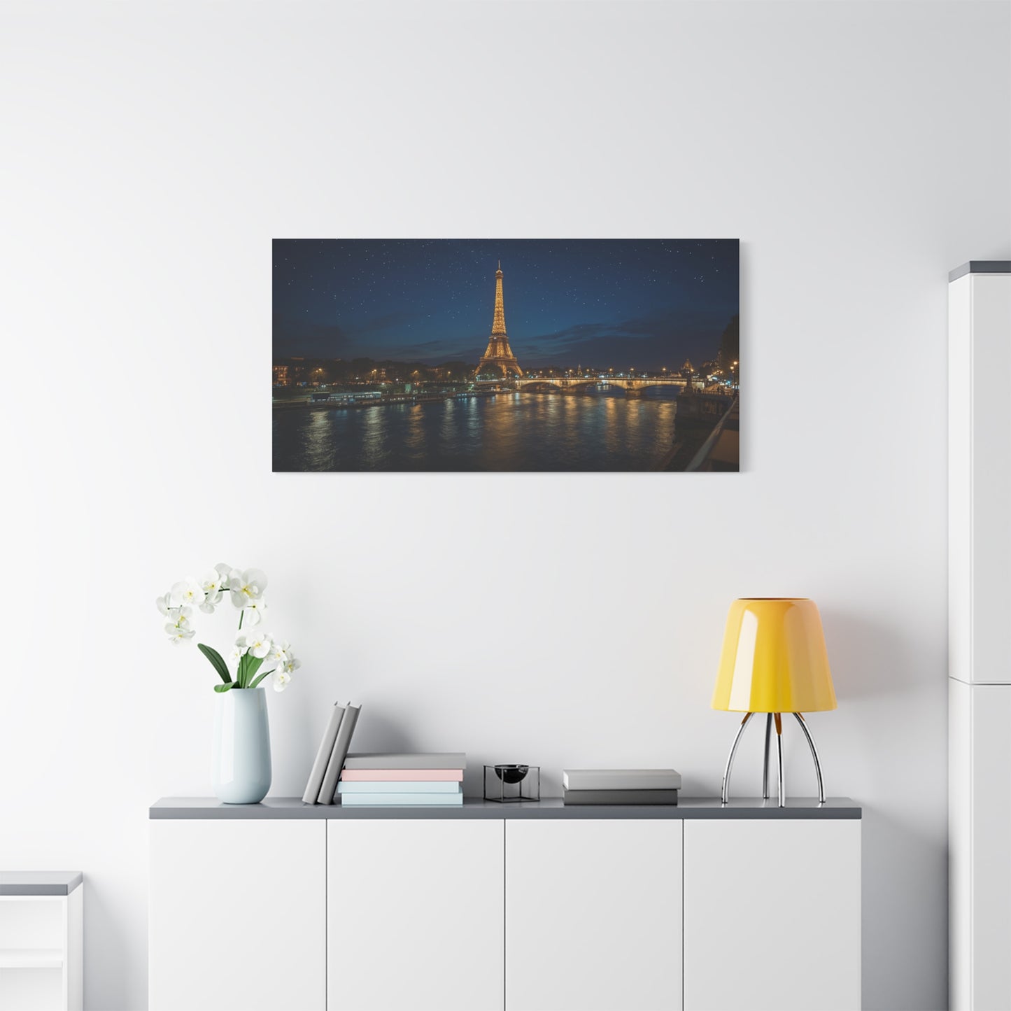 Eiffel Tower Canvas Wall Art Paris Night Art Print - Starry Seine Cityscape, Matte Finish Cotton Canvas - Contemporary Living Room Wall Decor, Bedroom Home Decoration - Bedroom Home Decoration