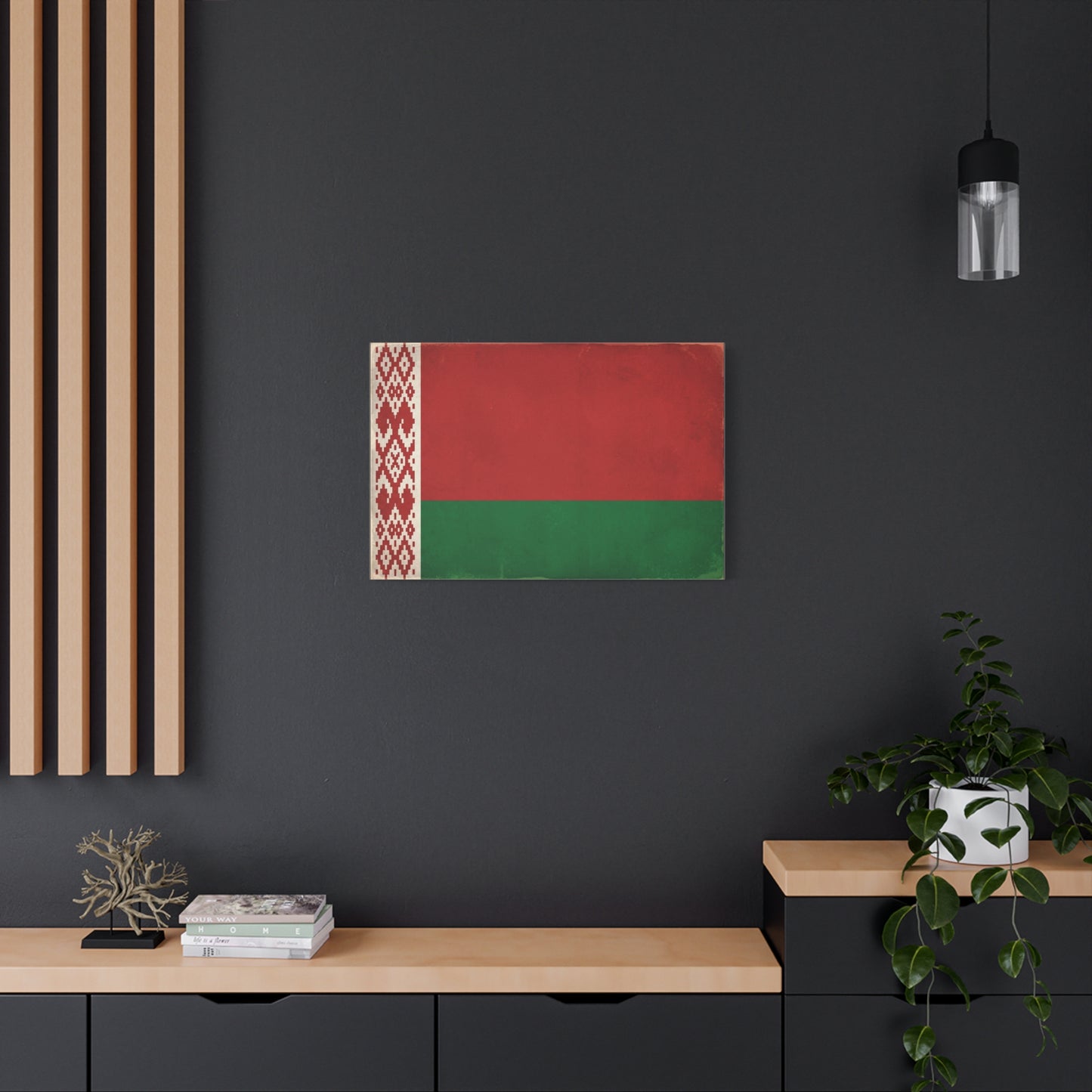 Belarus Flag Canvas Wall Art - Vintage Red Green National Banner Print, Patriotic Eastern Europe Decor - Textured Minimalist Style - Living Room Wall Decor - Modern Farmhouse Style - Ready to Hang