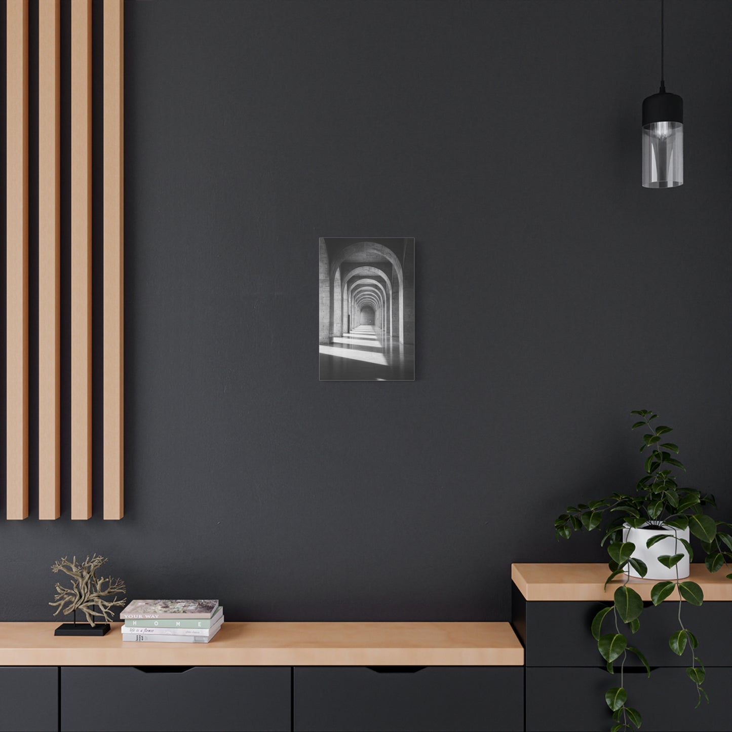 Black And White Arched Hallway Canvas Wall Art - Minimalist Architecture Art Print, Modern Concrete Corridor Interior, Contemporary Living Room Wall Decor Office Art - Bedroom Home Decoration