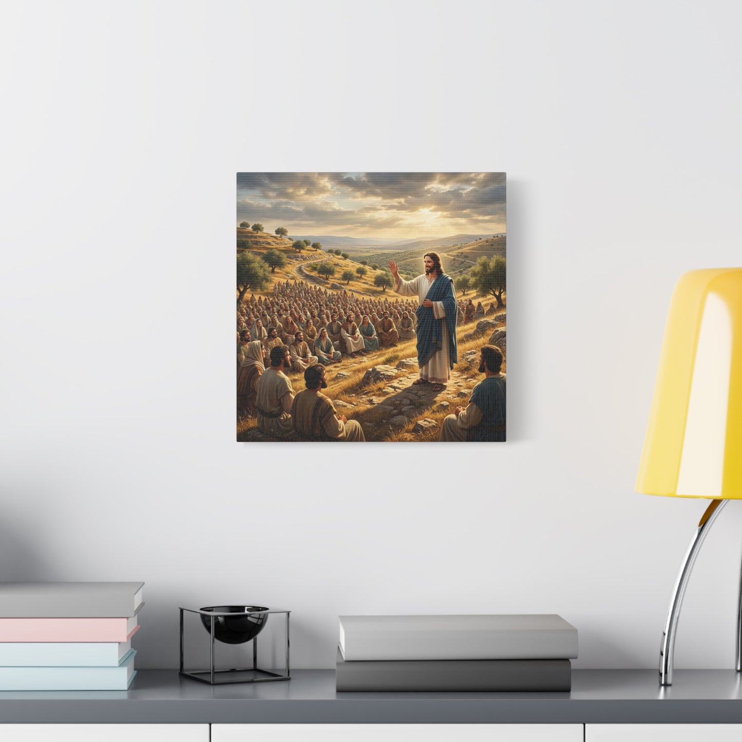 Jesus Teaching Multitude Canvas Wall Art - Biblical Hillside Sermon Scene, Matte Cotton Print - Traditional Christian Decor - Living Room Wall Decor, Bedroom Home Decoration, Office Art