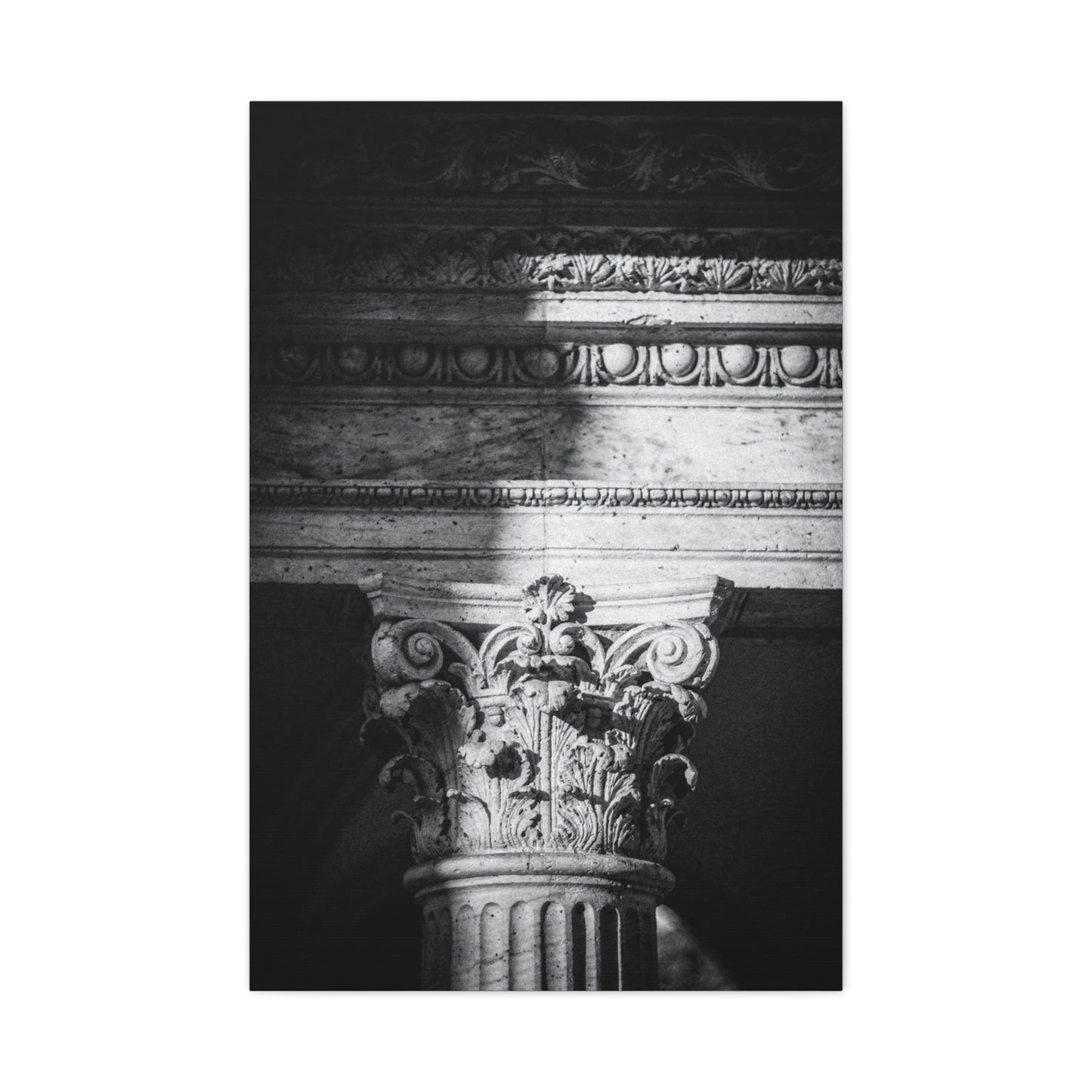 Black And White Corinthian Column Canvas Wall Art - Architectural Art Print, Dramatic Light And Shadow, Matte Cotton Decor - Minimalist Living Room Wall Decor, Office Art - Ready to Hang