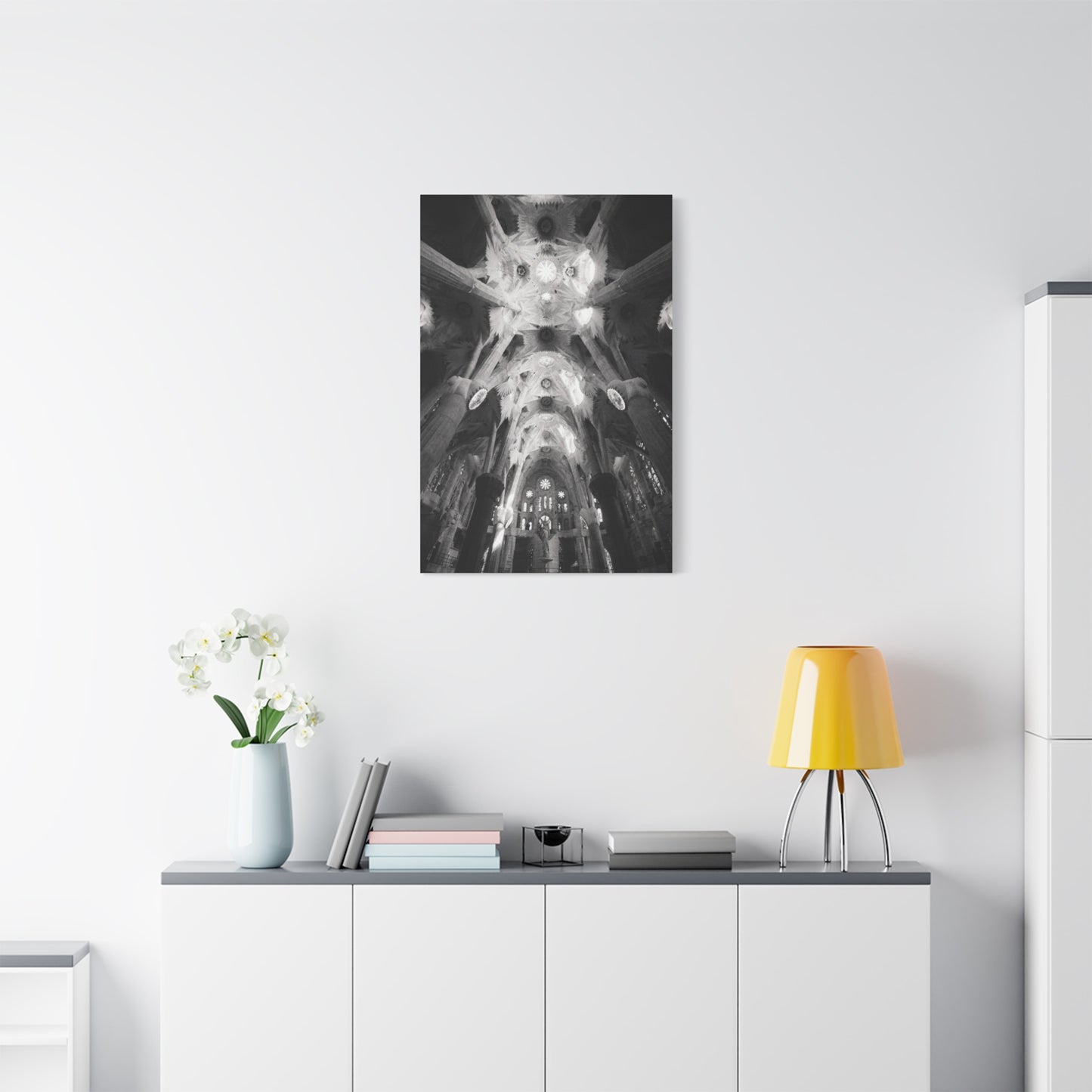 Sagrada Familia Cathedral Interior Canvas Wall Art - Black And White Architectural Art Print, Gothic Ceiling Columns, Contemporary Wall Decor For Living Room Office - Bedroom Home Decoration