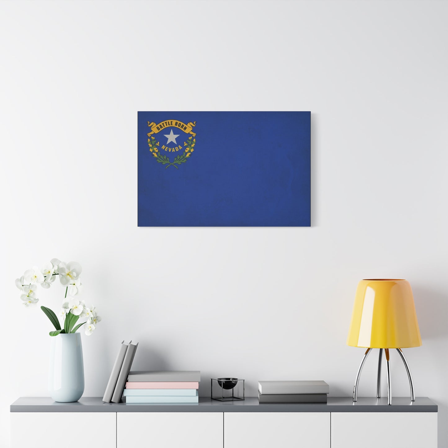 "Battle Born Nevada" Nevada State Flag Canvas Wall Art - Blue Silver Star Sagebrush Emblem Print - Vintage Patriotic Style - Living Room Decor, Office Wall Hanging - Ready to Hang - Ready to Hang