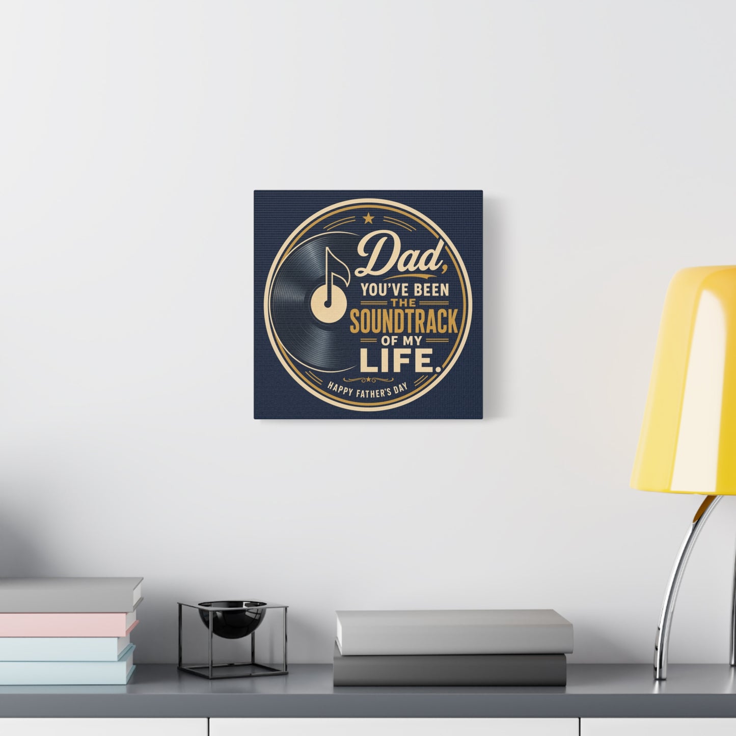 "Dad" - Vinyl Record Music Quote Print - Navy Gold Typography Style - Living Room Wall Decor - Ready to Hang