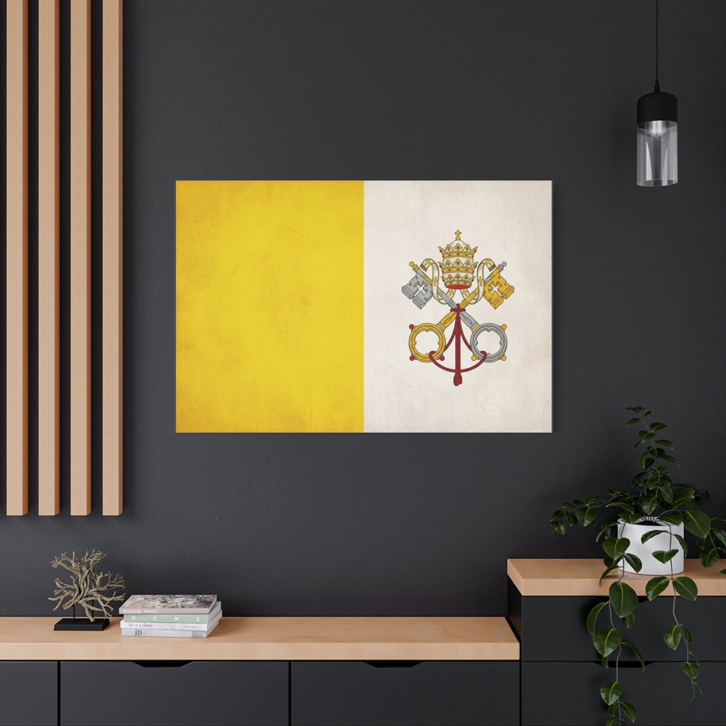 Vatican Flag Canvas Wall Art - Papal Keys And Tiara Catholic Wall Decor - Yellow White Heraldic Print - Traditional Religious Style - Bedroom Home Decoration - Bedroom Home Decoration - Ready to Hang