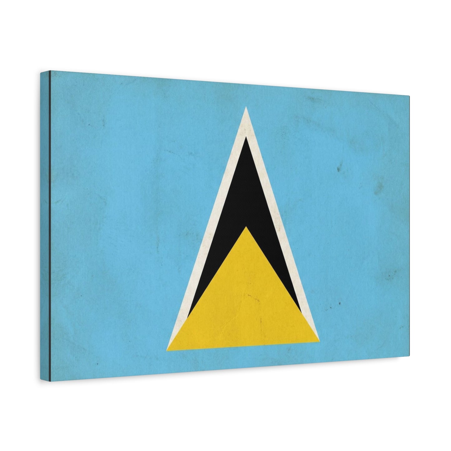 Saint Lucia Flag Canvas Wall Art - Blue Yellow Black Triangle Design, Minimalist Geometric Print - Modern Caribbean Decor - Living Room Wall Decor, Office Art Accent - Bedroom Home Decoration