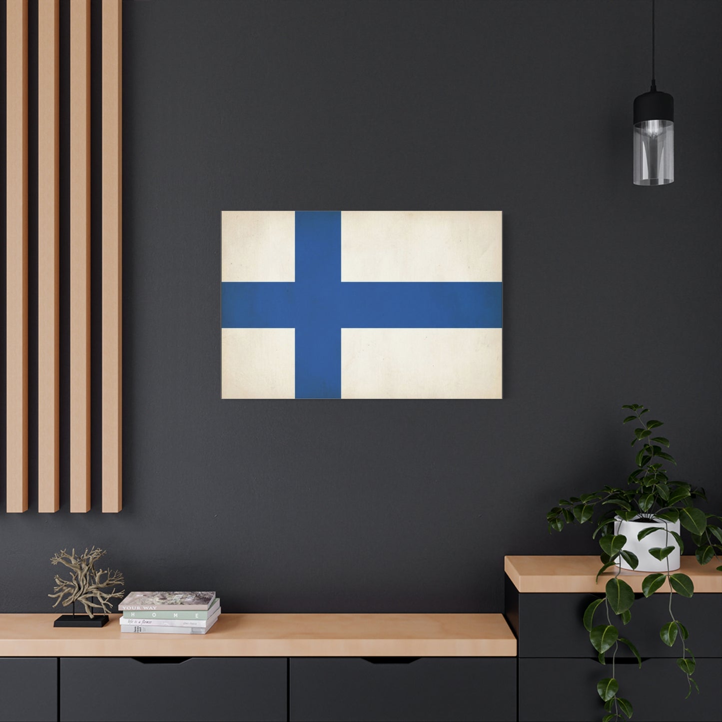 Finland Flag Canvas Wall Art - Blue Nordic Cross Finnish Country Print - Vintage Minimalist Patriotic Decor - Living Room Wall Decor, Bedroom Home Decoration, Office Art - Bedroom Home Decoration