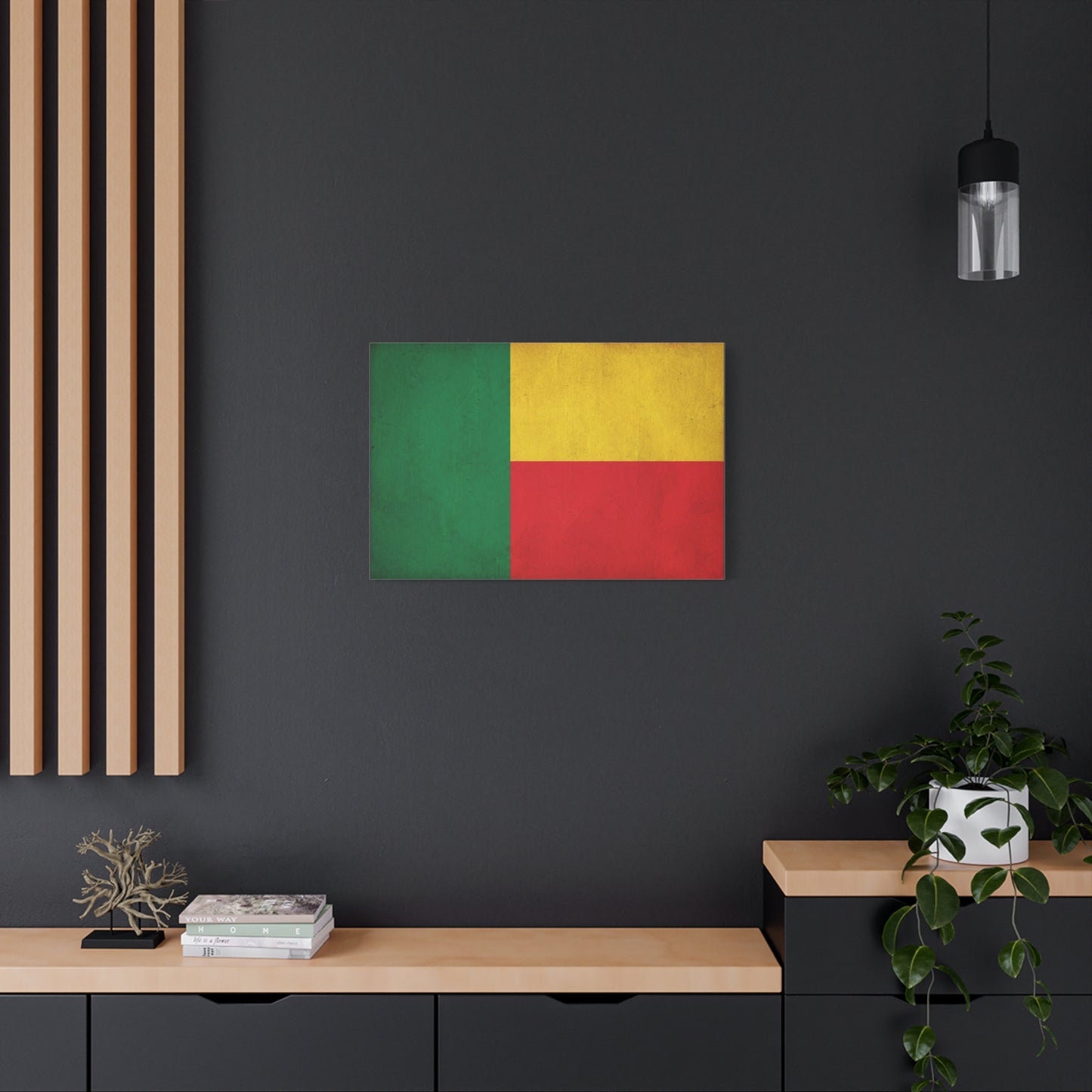 Benin Flag Canvas Wall Art - Vintage National Flag Print, Color Block Design - Matte Cotton Artwork - Cultural Pride Decor, Living Room Wall Decor, Office Art - Bedroom Home Decoration - Ready to Hang
