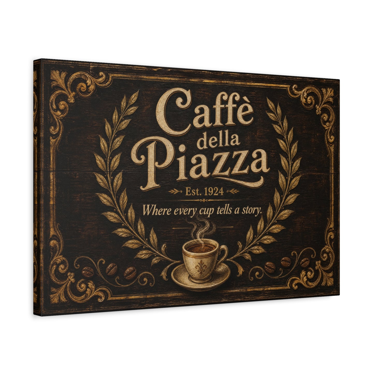 "Caffè della Piazza" Coffee Canvas Wall Art - Vintage Italian Cafe Sign, Rustic Typography Decor - Matte Cotton Print, Coffee Bar Artwork - Ready to Hang - Cafe Wall Art - Bistro Decor