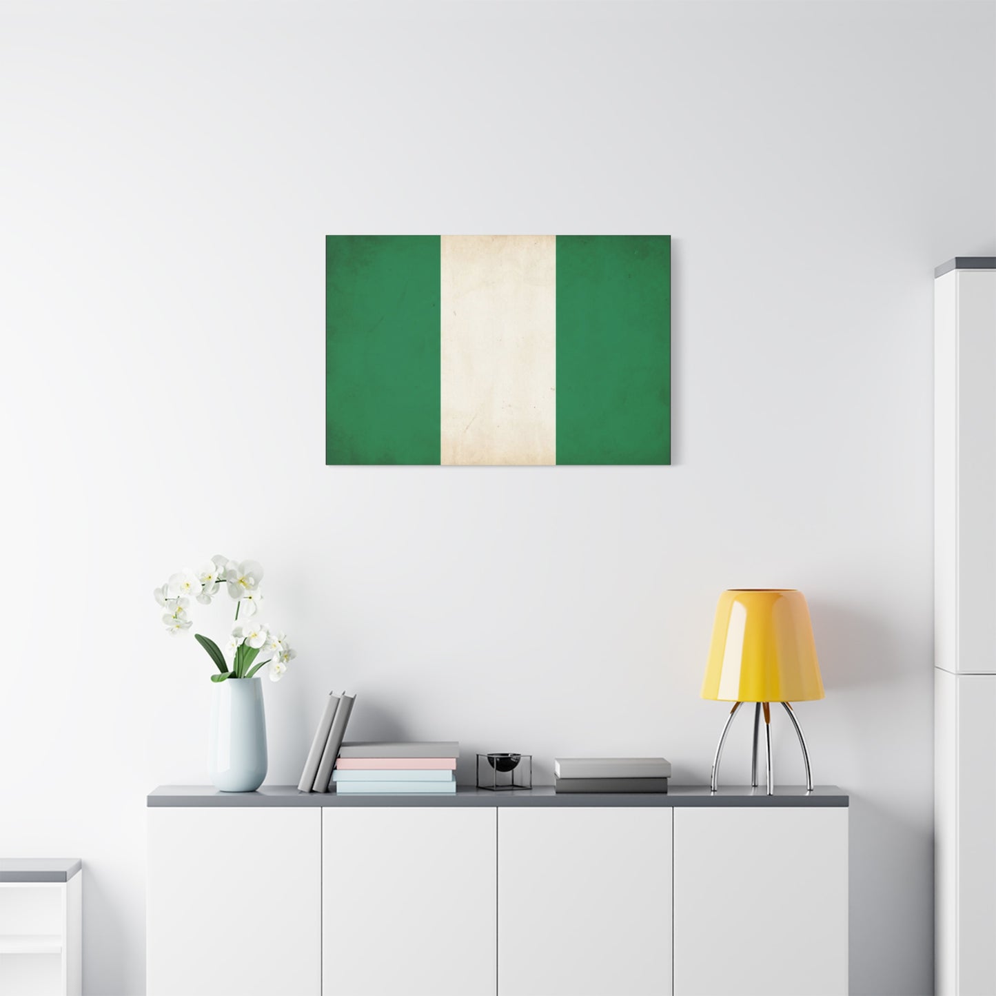 Nigeria Flag Canvas Wall Art - Vintage Green White Stripe National Print - Minimalist Patriotic Decor, Cotton Canvas Artwork, Living Room Wall Decor, Office Home Decoration - Bedroom Home Decoration