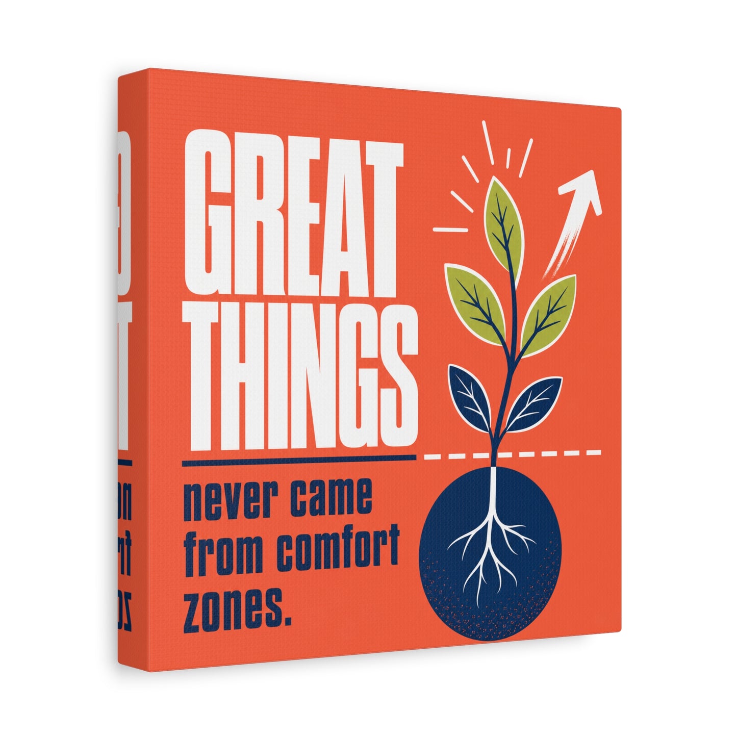 "Great Things Never Came From Comfort Zones" Typography Canvas Wall Art - Motivational Quote Print, Modern Orange Blue Office Decor, Bedroom Home Decoration - Office Wall Art - Bedroom Home Decoration