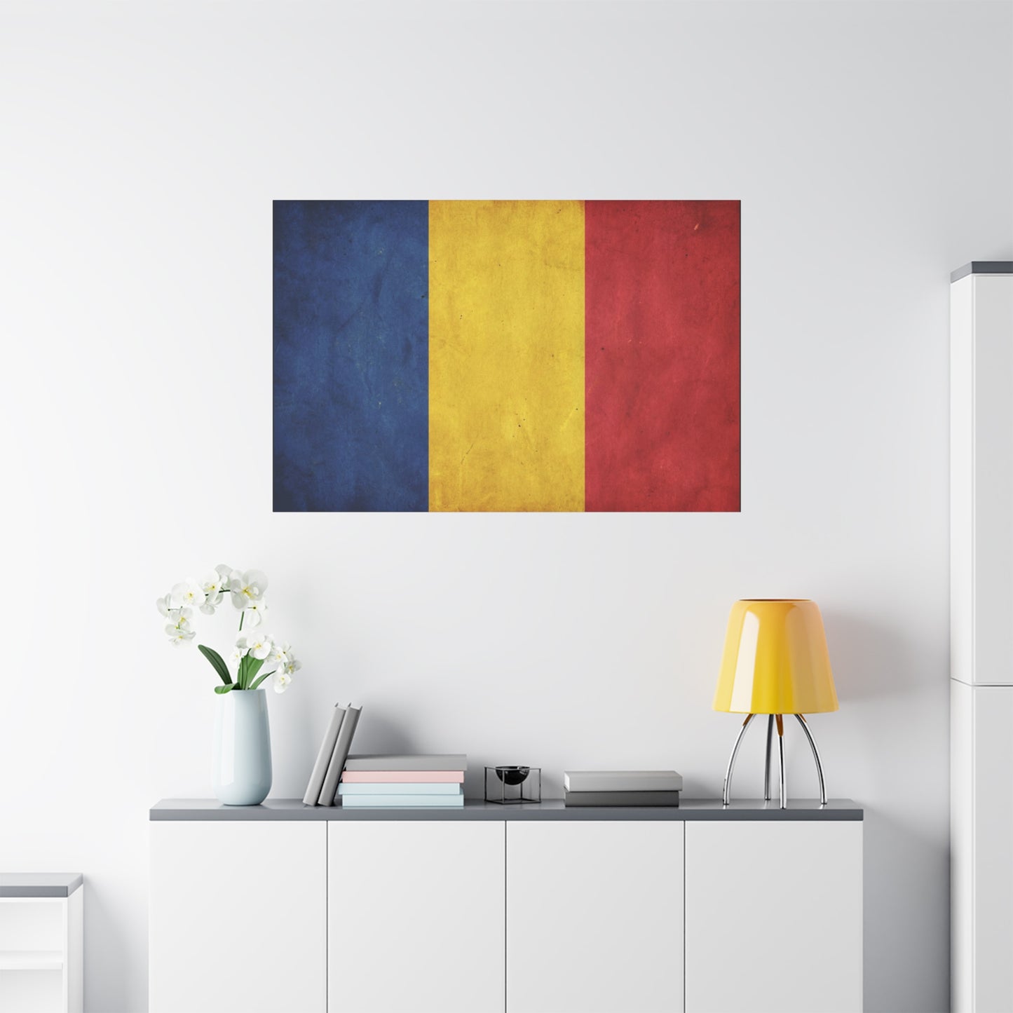 Romania Flag Canvas Wall Art - Vintage Tricolor Country Print, Rustic Patriotic Decor - Textured Cotton Canvas - Living Room Home Decoration, Office Accent - Living Room Wall Decor - Ready to Hang
