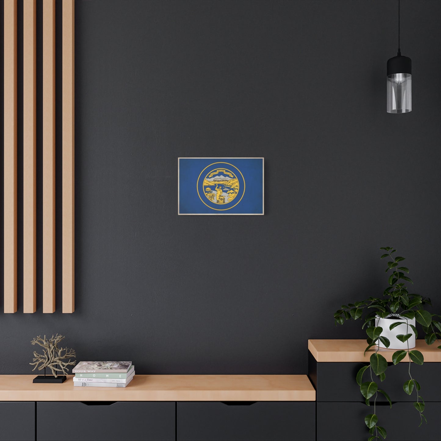 "Equality Before The Law" Kansas State Flag Canvas Wall Art - Blue Gold Sunflower State Seal Print - Vintage Americana Style, Living Room Wall Decor, Office Home Decoration - Bedroom Home Decoration