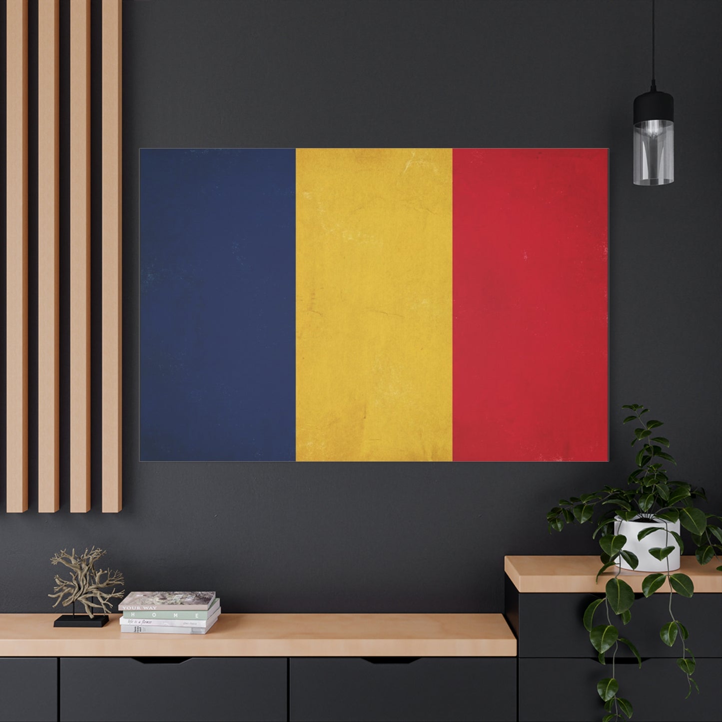 Romania Flag Canvas Wall Art - Vintage Tricolor Country Print, Blue Yellow Red Patriotic Decor - Minimalist Textured Artwork - Living Room Wall Decor - Bedroom Home Decoration - Modern Farmhouse Style