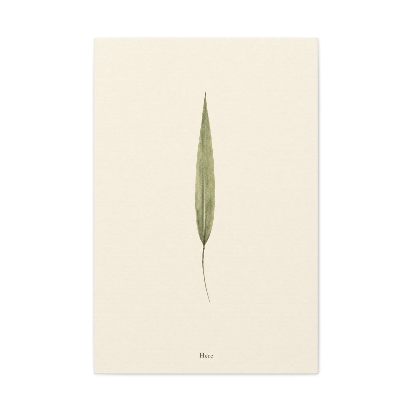"Here" Minimalist Botanical Canvas Wall Art - Single Green Leaf Print, Neutral Contemporary Nature Decor - Cotton Art Print For Bedroom Living Room, Japandi Home Decoration - Living Room Wall Decor